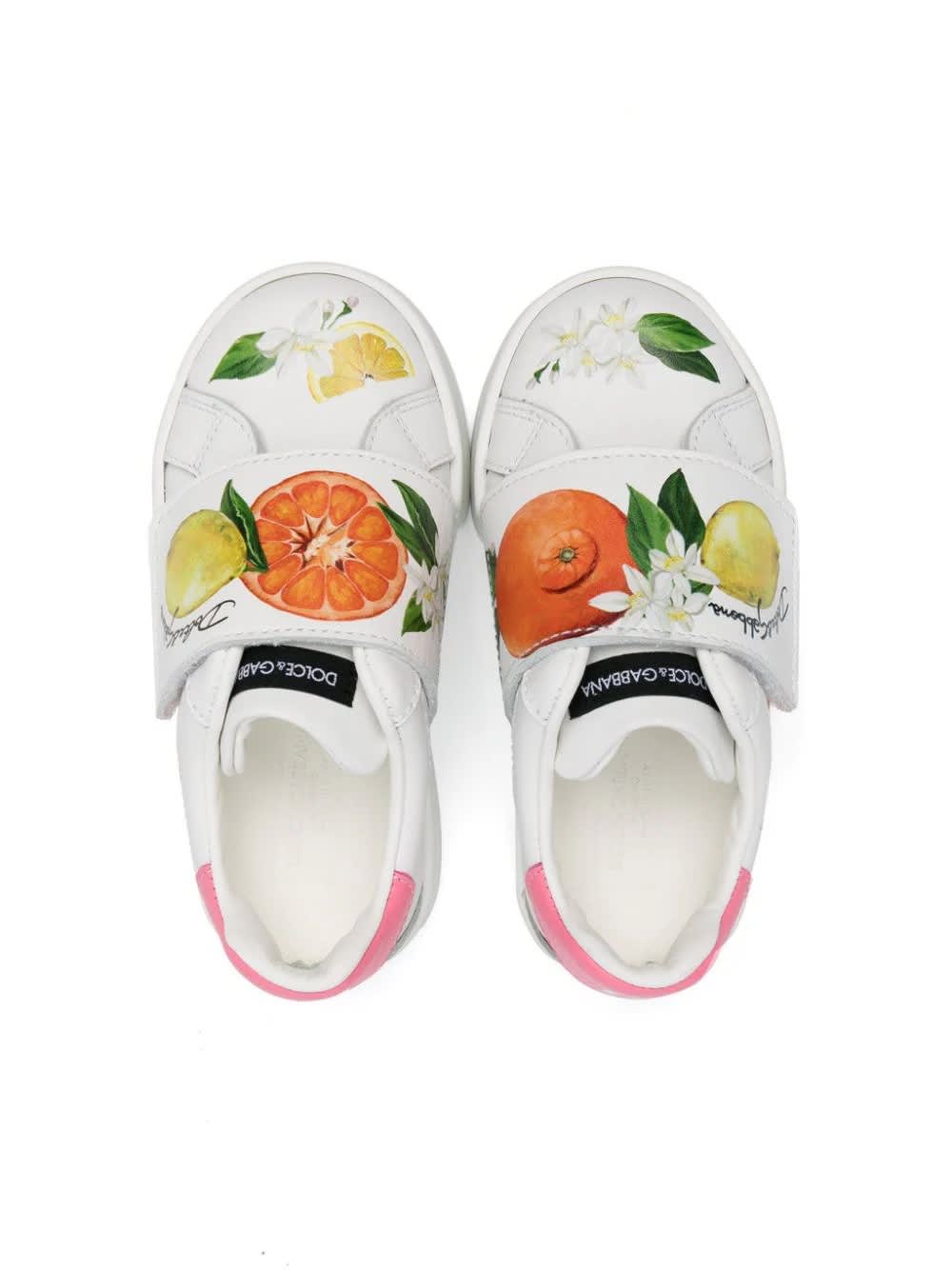 Shop Dolce & Gabbana Printed White Leather First Steps Portofino Sneakers
