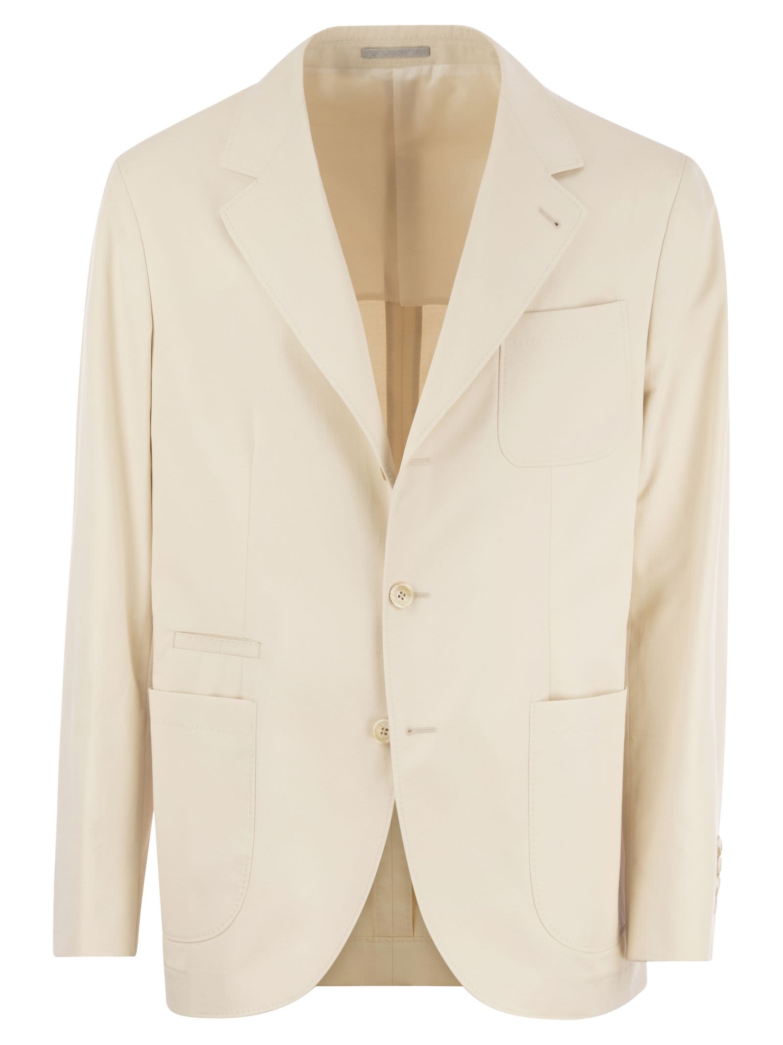Brunello Cucinelli Men Cotton And Cashmere Deconstructed Jacket With Patch Pockets In Beige