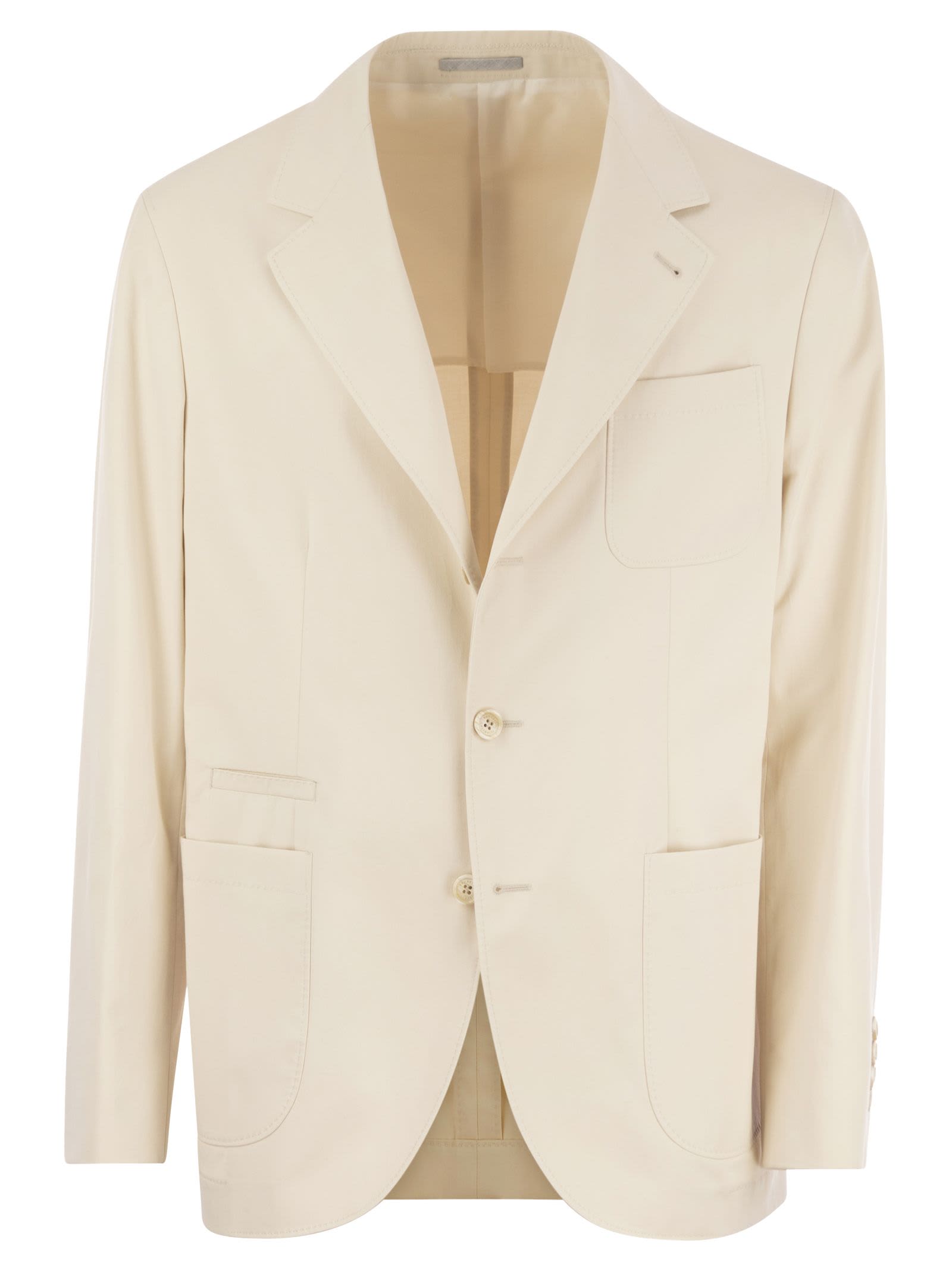 Shop Brunello Cucinelli Cotton And Cashmere Deconstructed Jacket With Patch Pockets In Beige