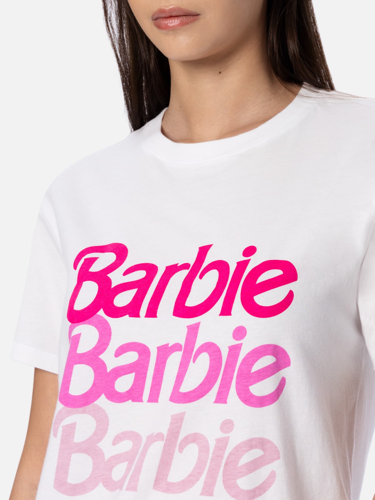 Mc2 Saint Barth Woman Cotton Jersey Crewneck T-shirt Emilie With Barbie Logo Print Barbie Special Edition In White