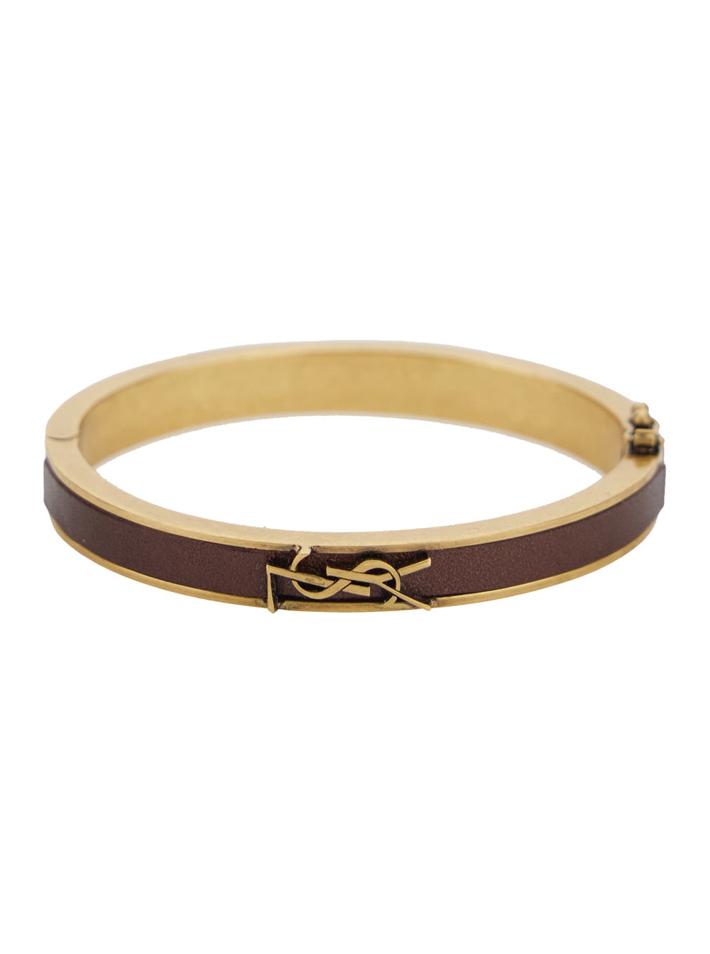 SAINT LAURENT BROWN AND GOLD COLORED BRACELT WITH CASSANDRE IN METAL AND LEATHER WOMAN 