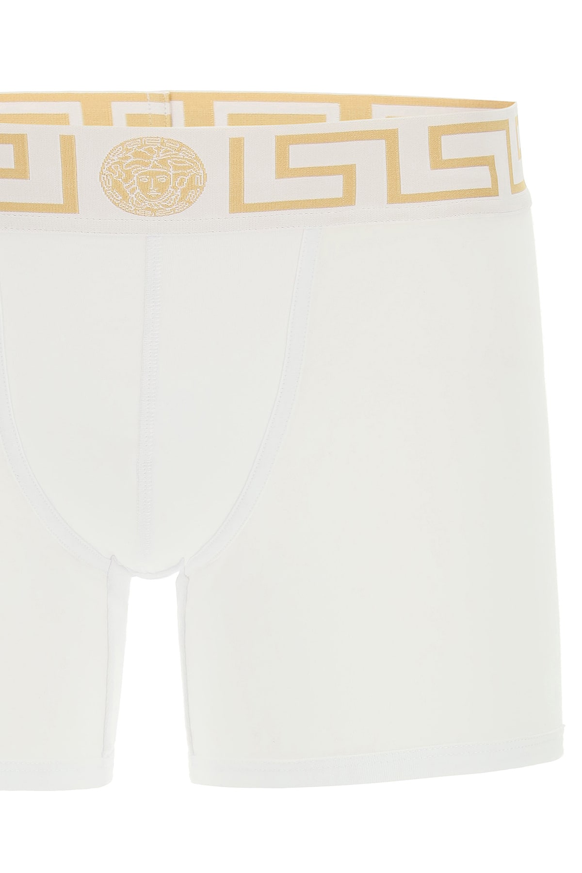 Shop Versace Bi-pack Underwear Greca Border Trunks In H Bianco Greca Oro