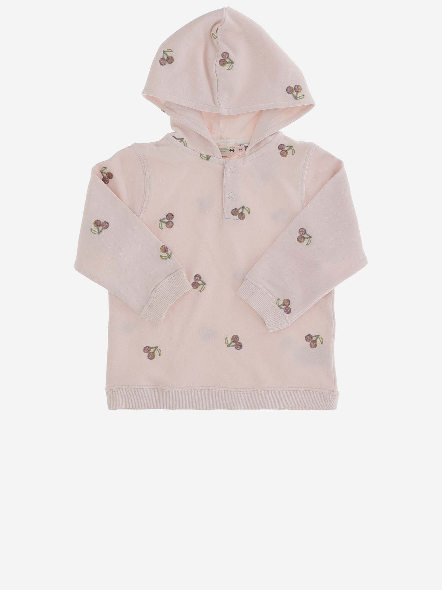 Bonpoint Kids' Cotton Hoodie With Cherries In Pink