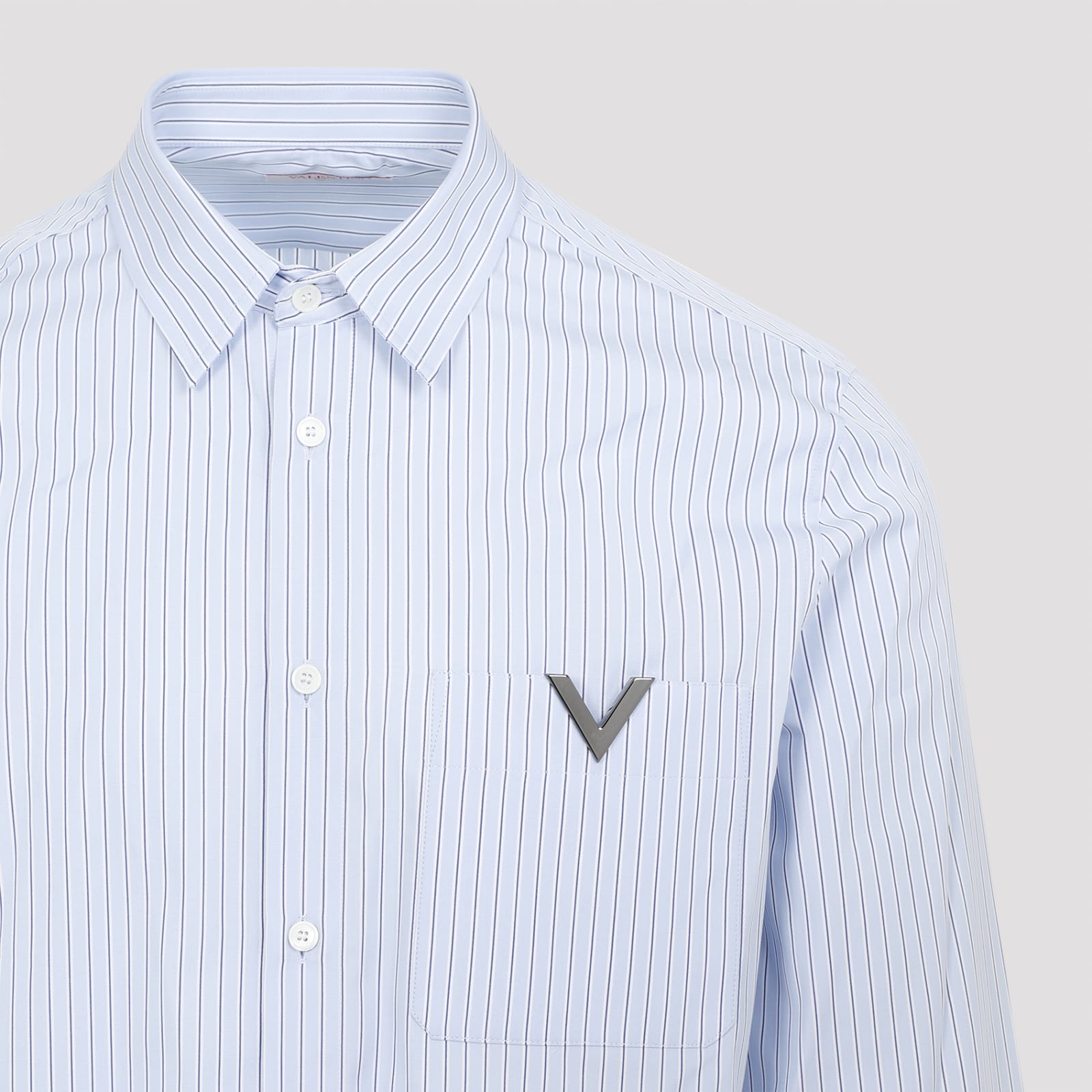 Shop Valentino Regimental Shirt In Riga Azzurra E Bianco