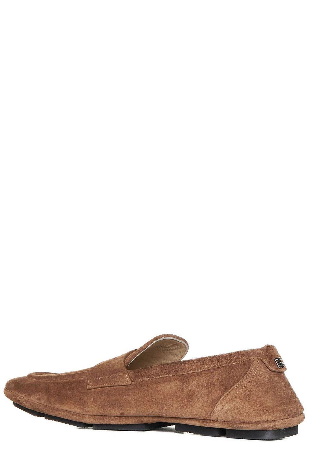 Shop Dolce & Gabbana Logo-plaque Round Toe Loafers In Brown