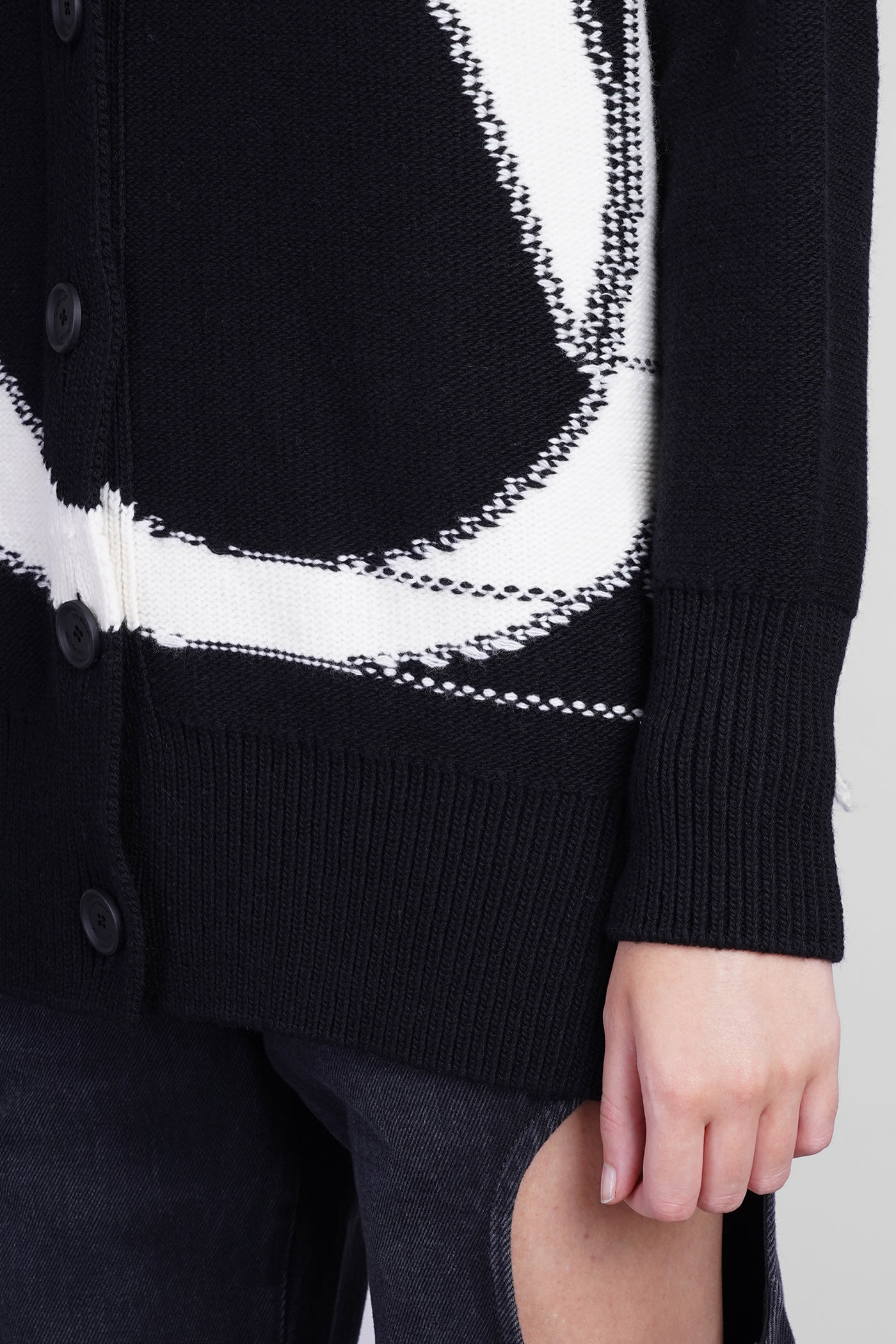 Shop Off-white Cardigan In Black Wool