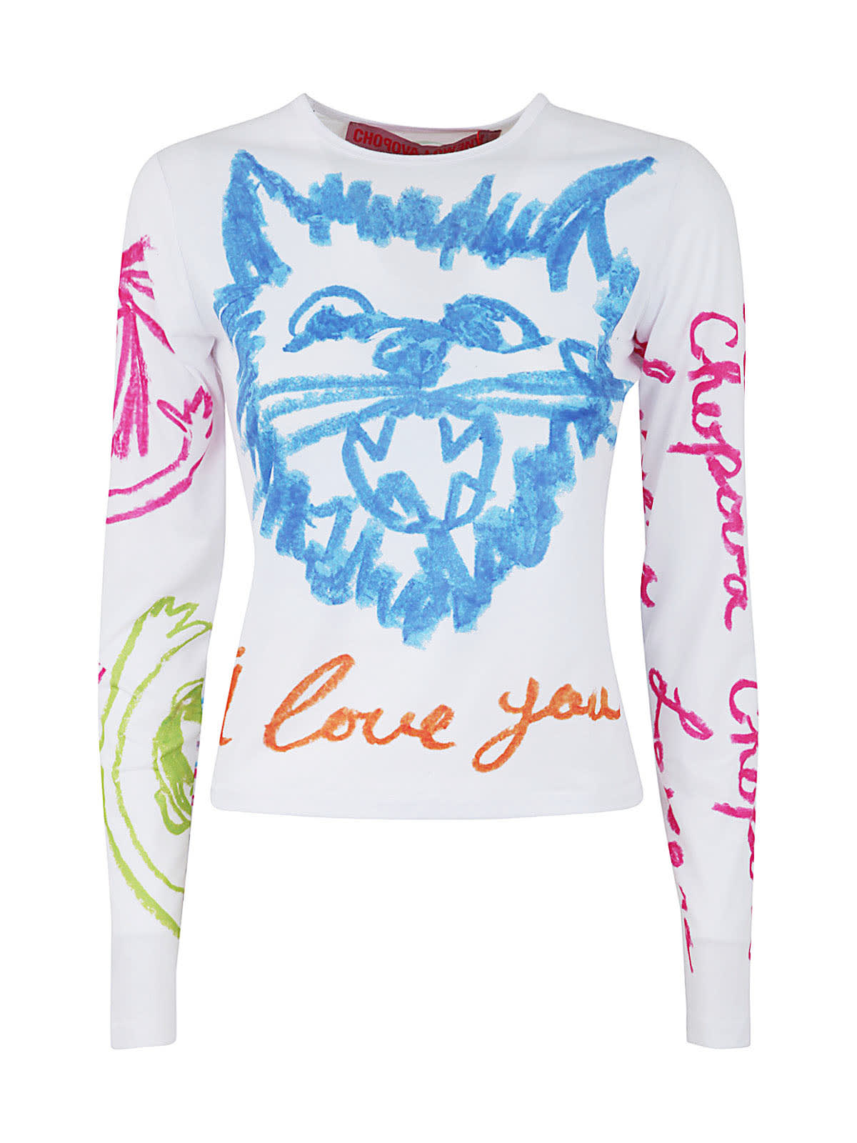 Chopova Lowena I Love You Printed Jersey Long-sleeved T-shirt In White Multi