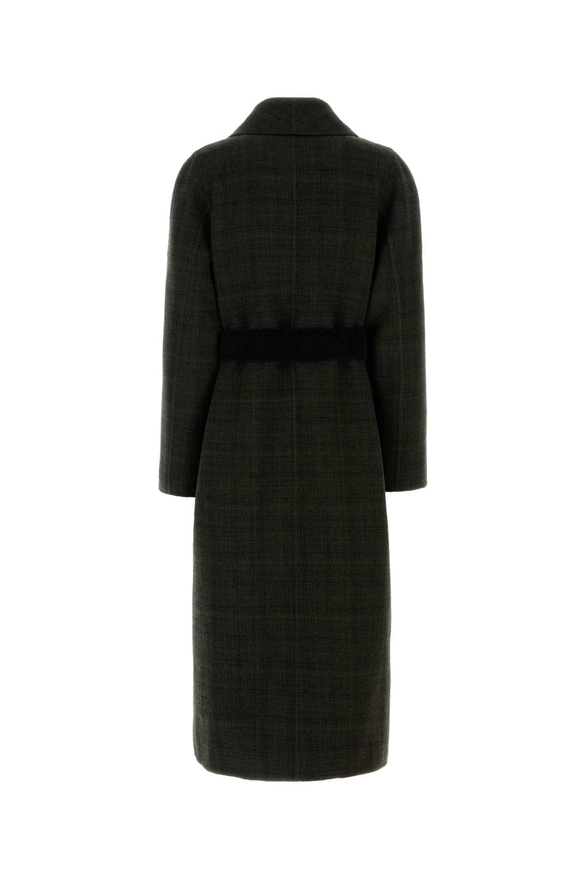 Shop Fendi Embroidered Tweed Coat In Darkgreen