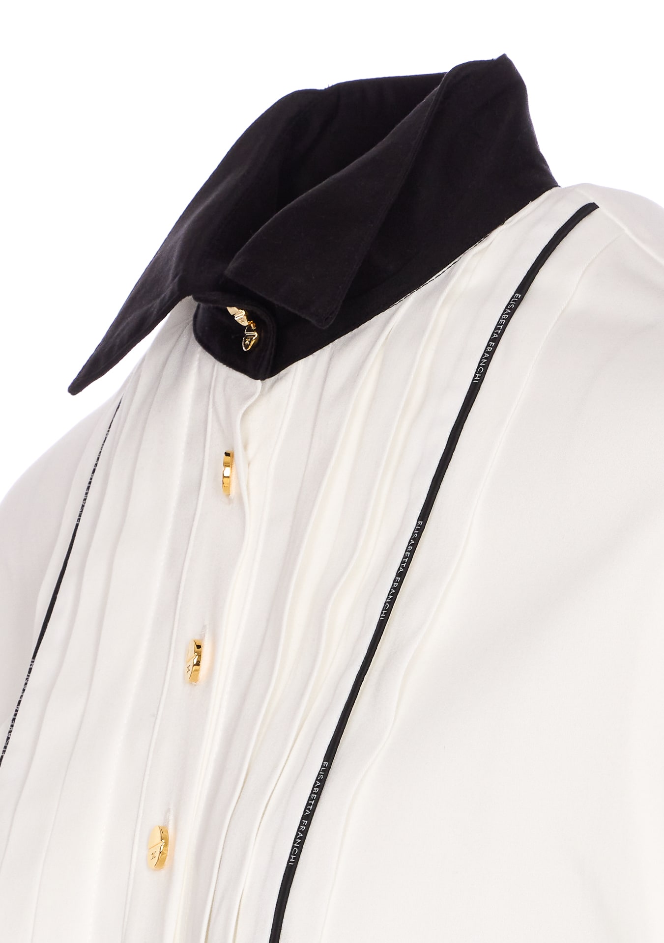 Elisabetta Franchi Casual Contrast Collar Crewneck Embroidered Long Sleeves In White