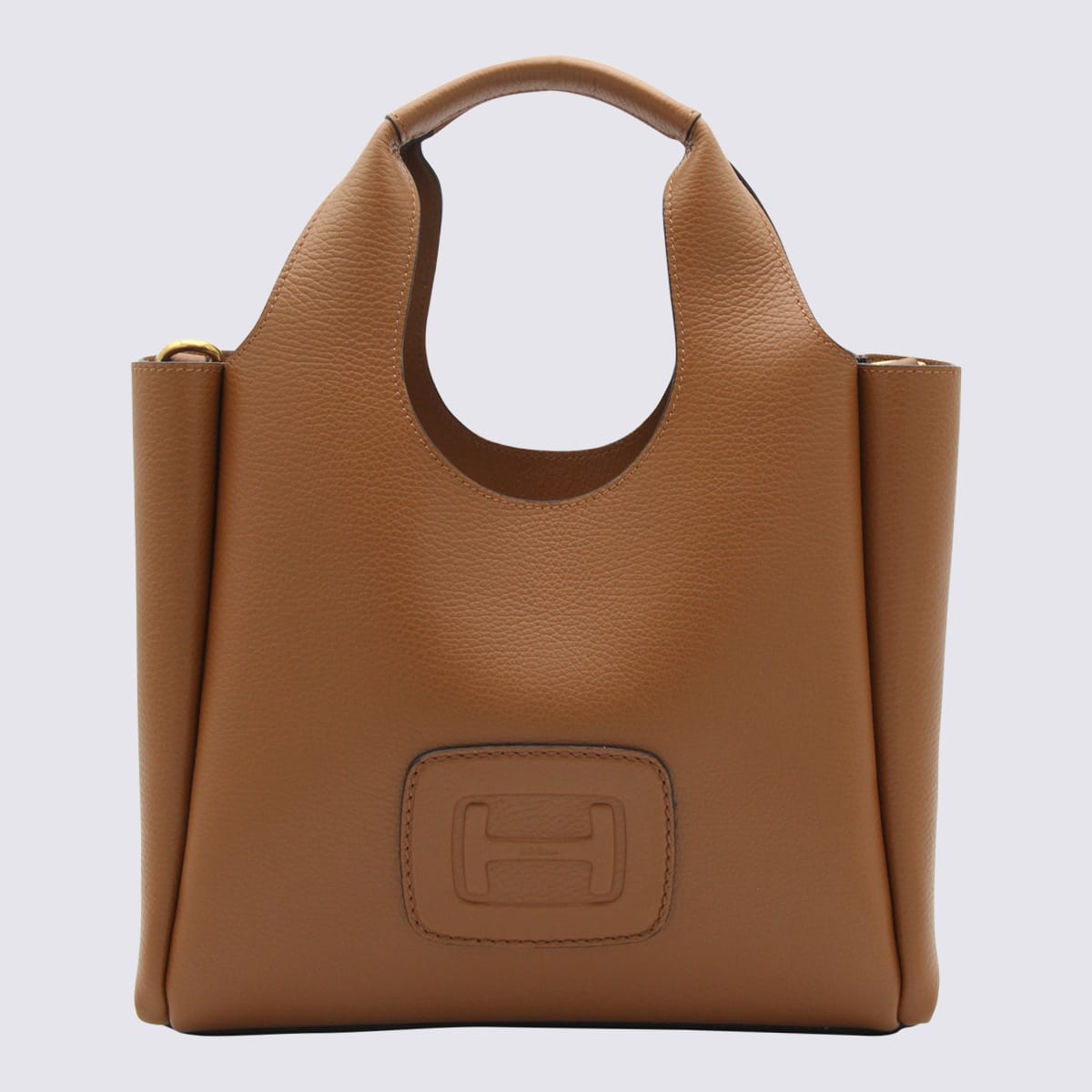 Shop Hogan Brown Leather H Top Hanlde Bag