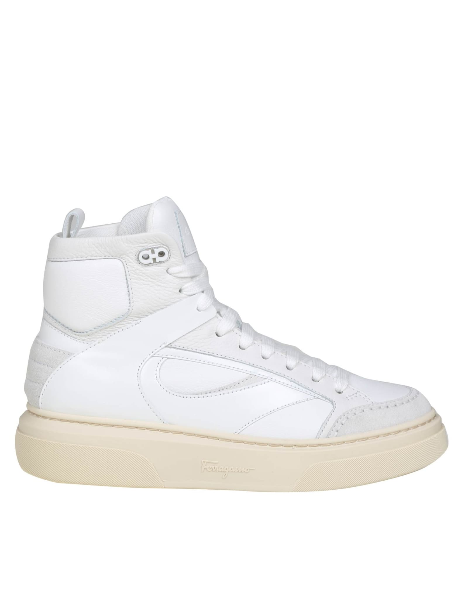 FERRAGAMO HIGH CASSIO SNEAKERS IN LEATHER AND SUEDE