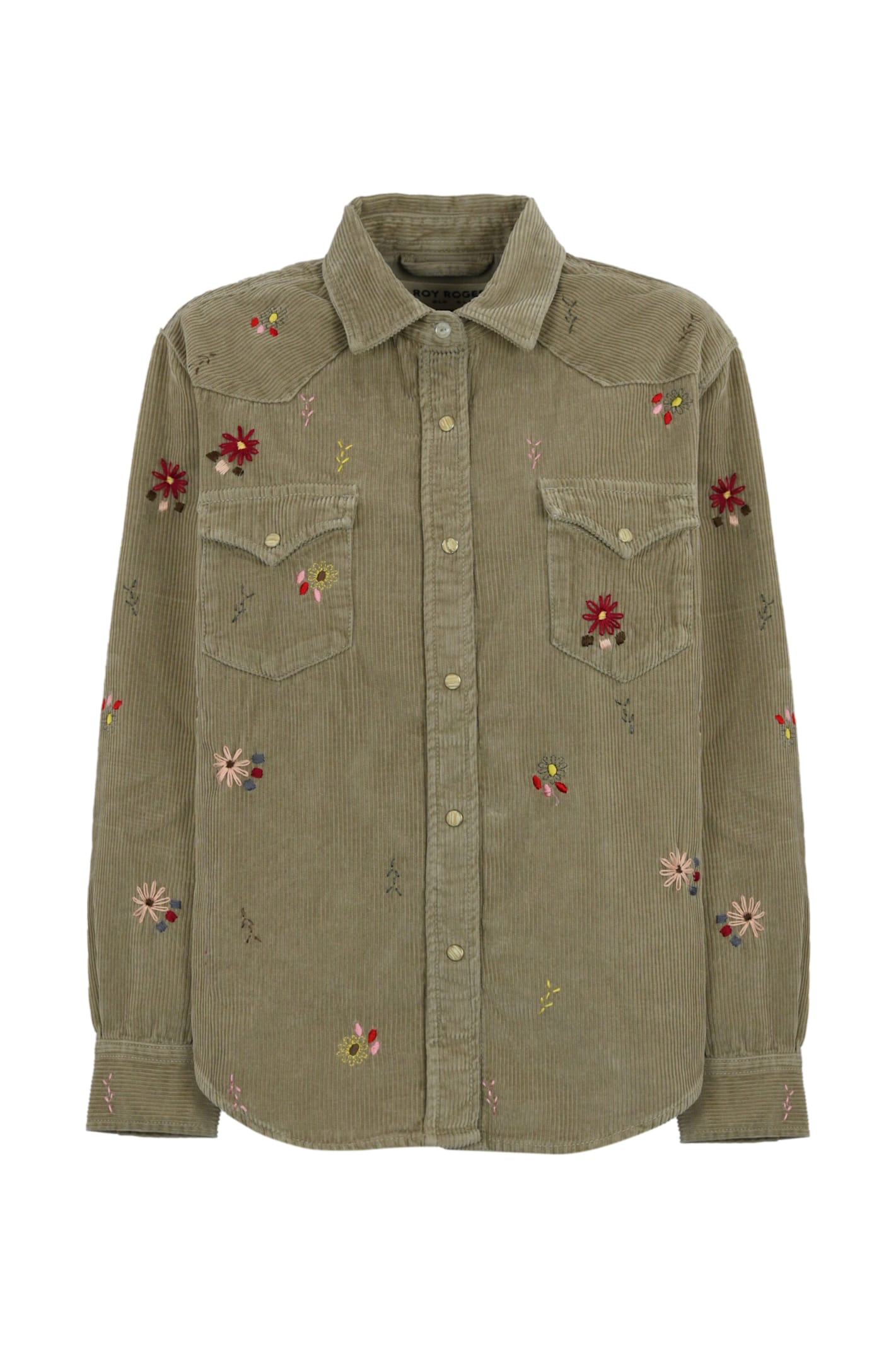 Roy Rogers Green Velvet Shirt With Embroidered Flowers