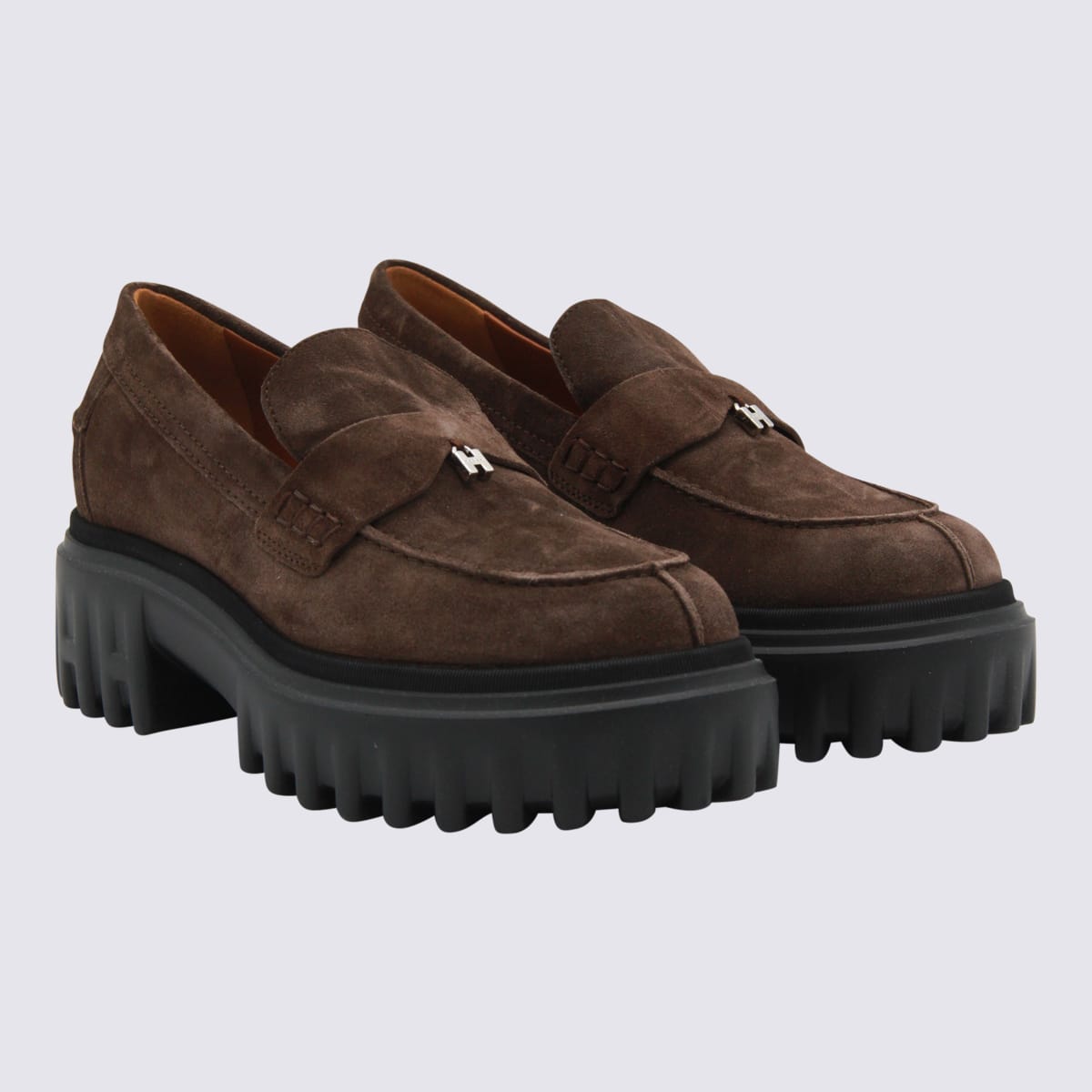 Hogan Platform Suede Loafers In Brown