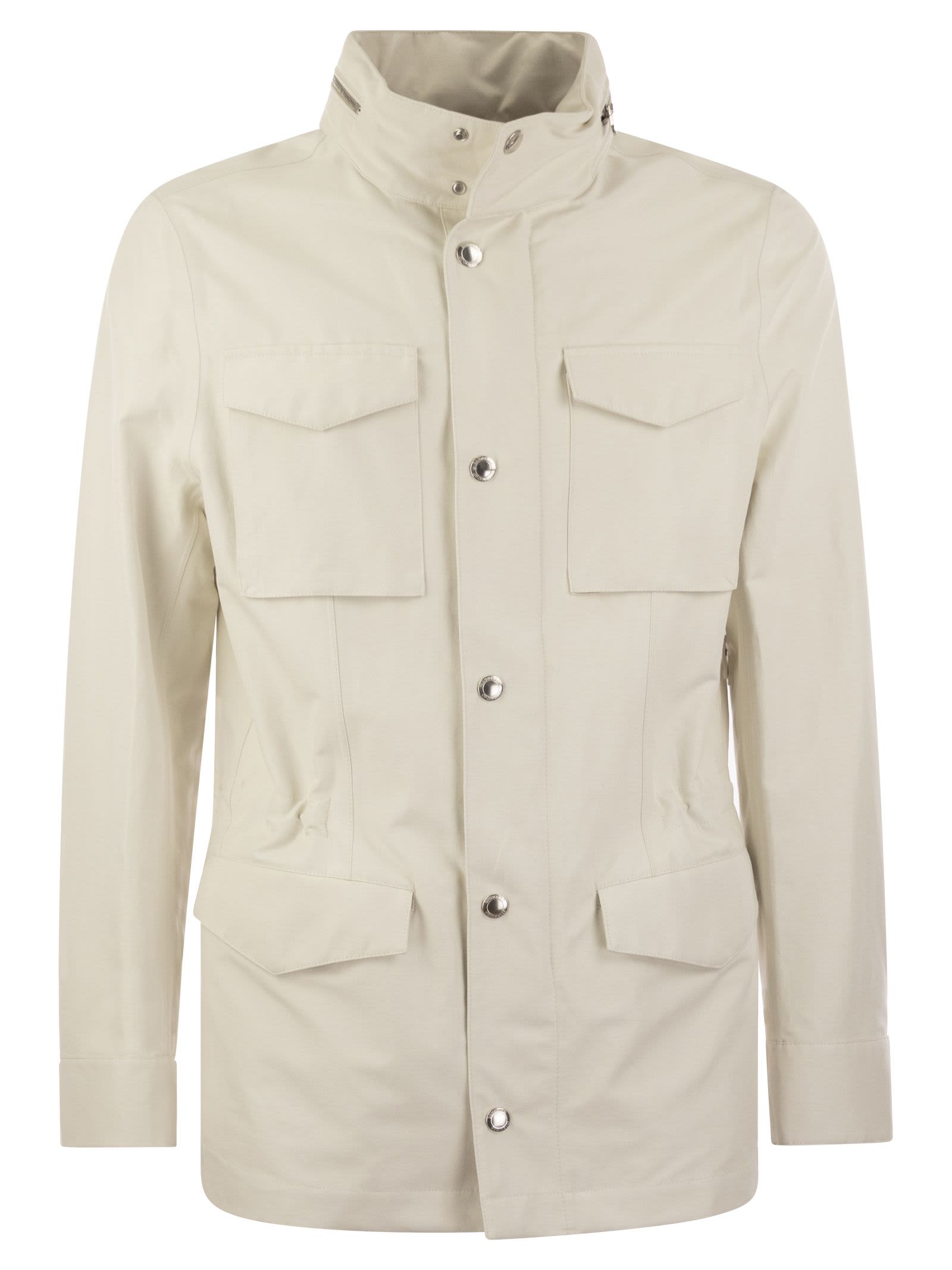 Shop Brunello Cucinelli Field Jacket In Linen And Silk Membrane Panama With Heat Tapes In Ecru