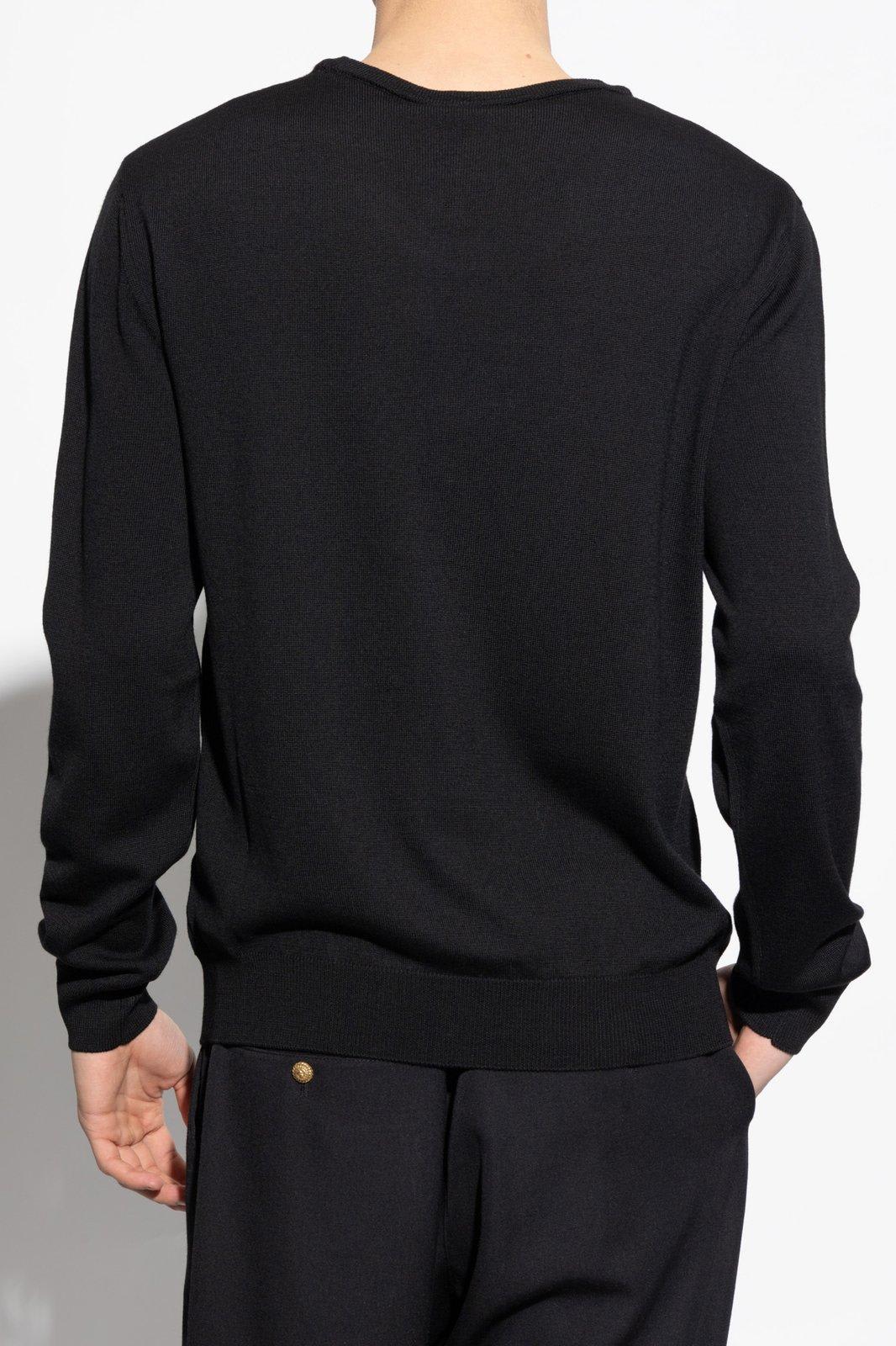 Shop Balmain Logo Patch Double-collar Knit Sweater