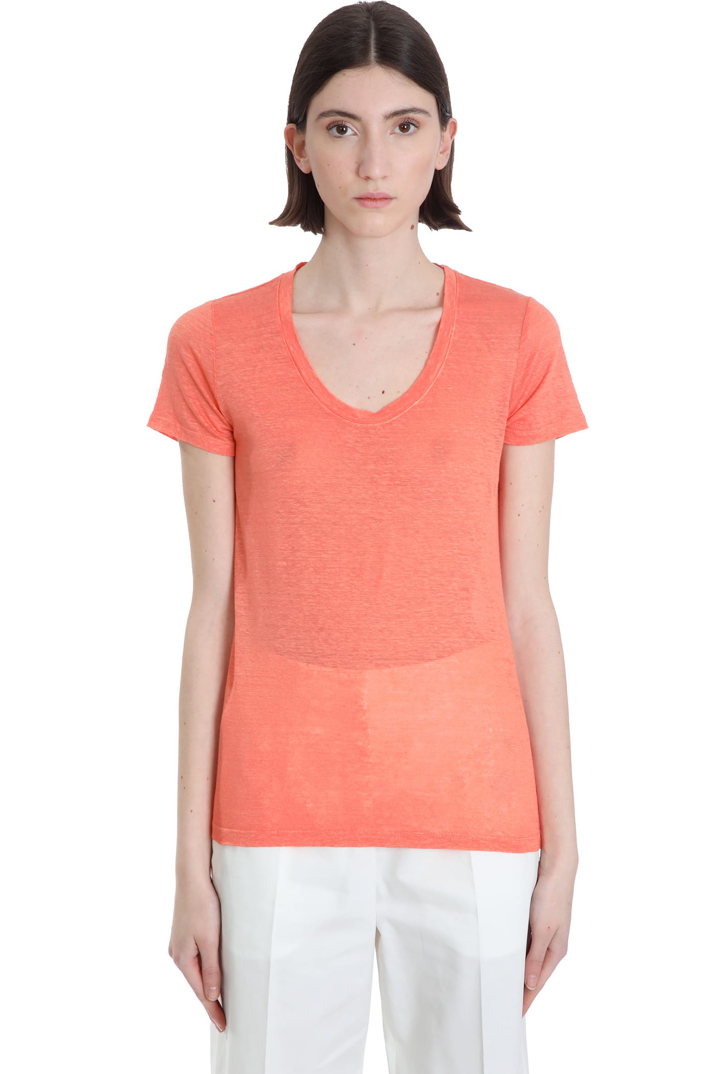 120% Lino T-shirt In Orange Linen