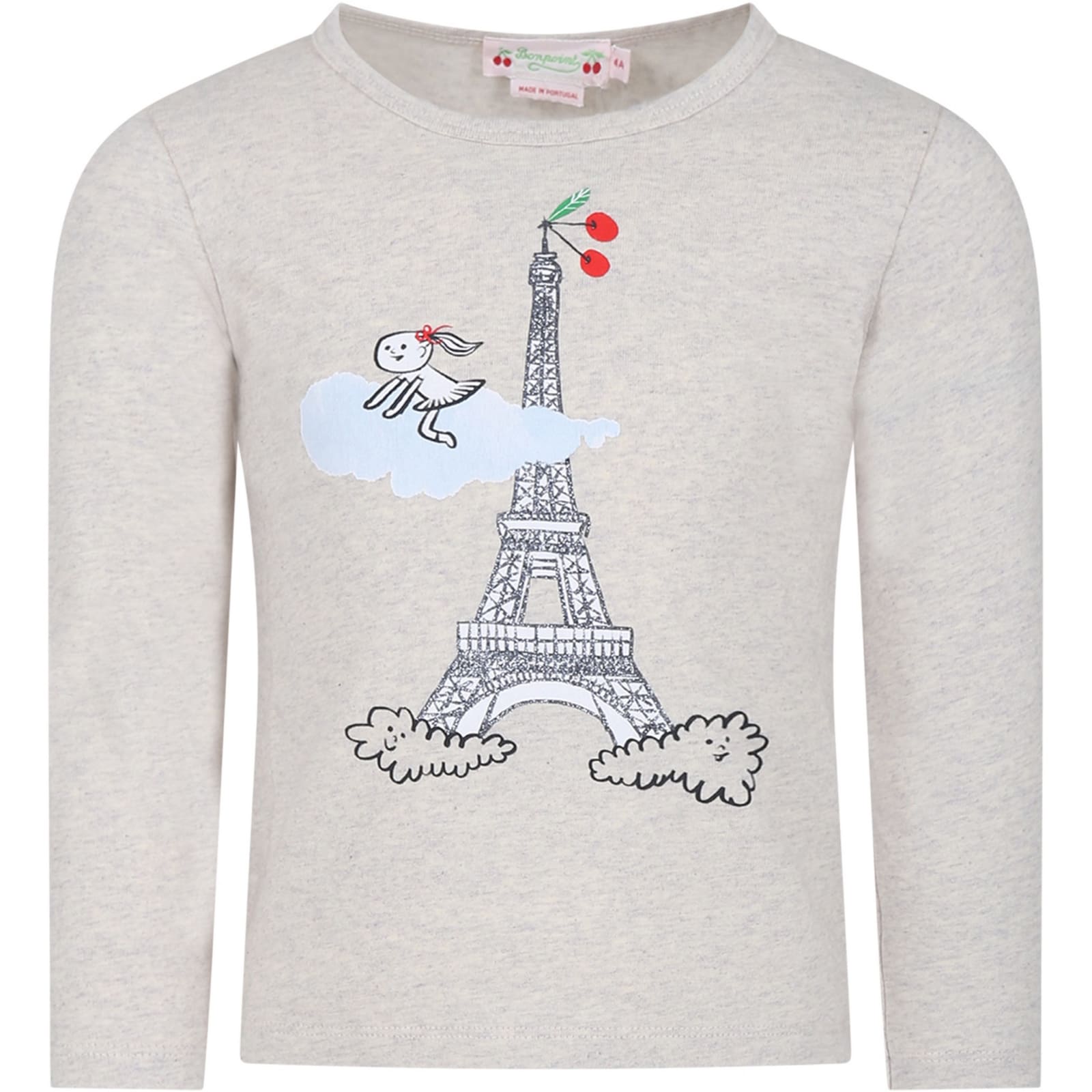 BONPOINT BEIGE T-SHIRT FOR GIRL WITH TOUR EIFFEL