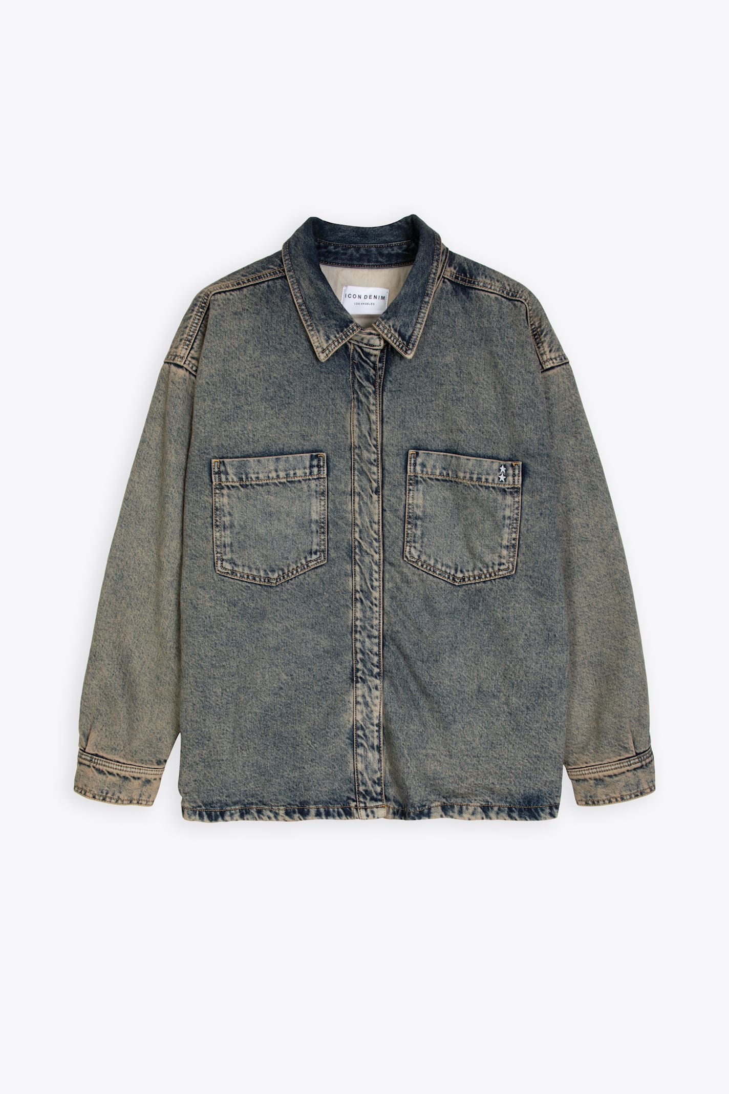 Icon Denim Man Shirt Sandblasted Blue Denim Jacket With Zip - Billy In Denim Sabbiato