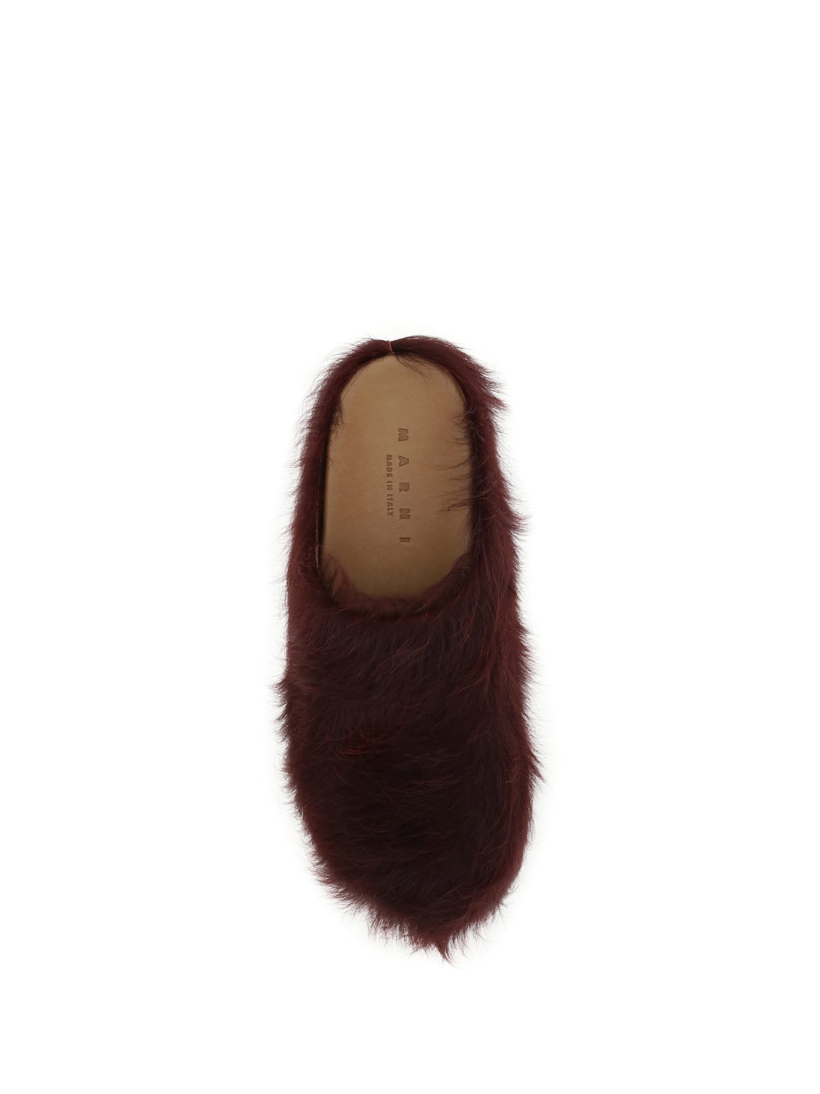 Marni Women Long-haired Calfskin Fussbett Mules In Brown