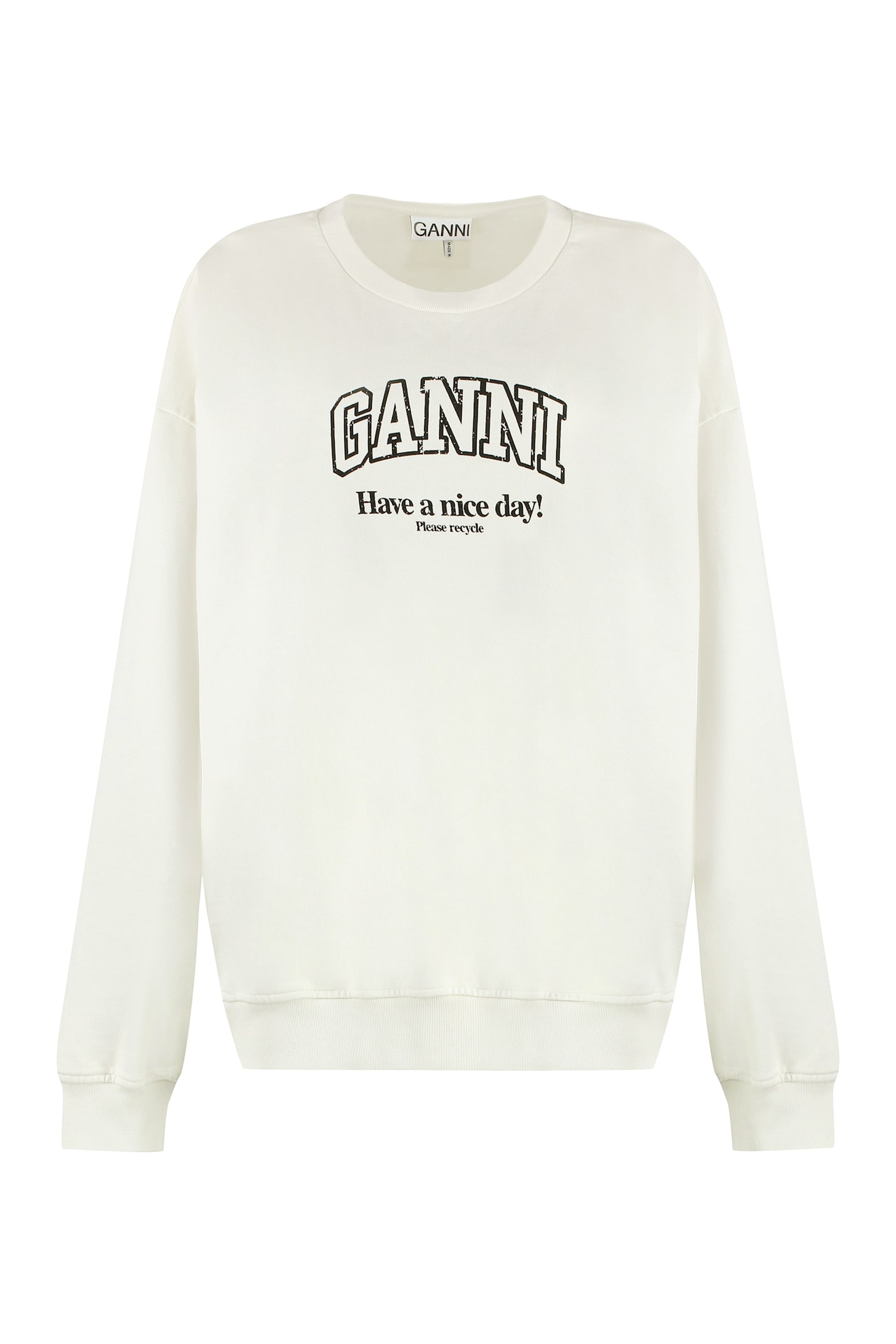 Shop Ganni Cotton Crew-neck Sweatshirt In Ivory