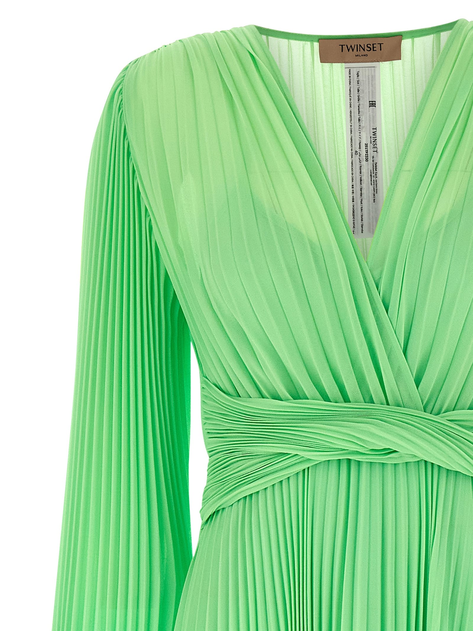 Shop Twinset Pleated Dress In Green