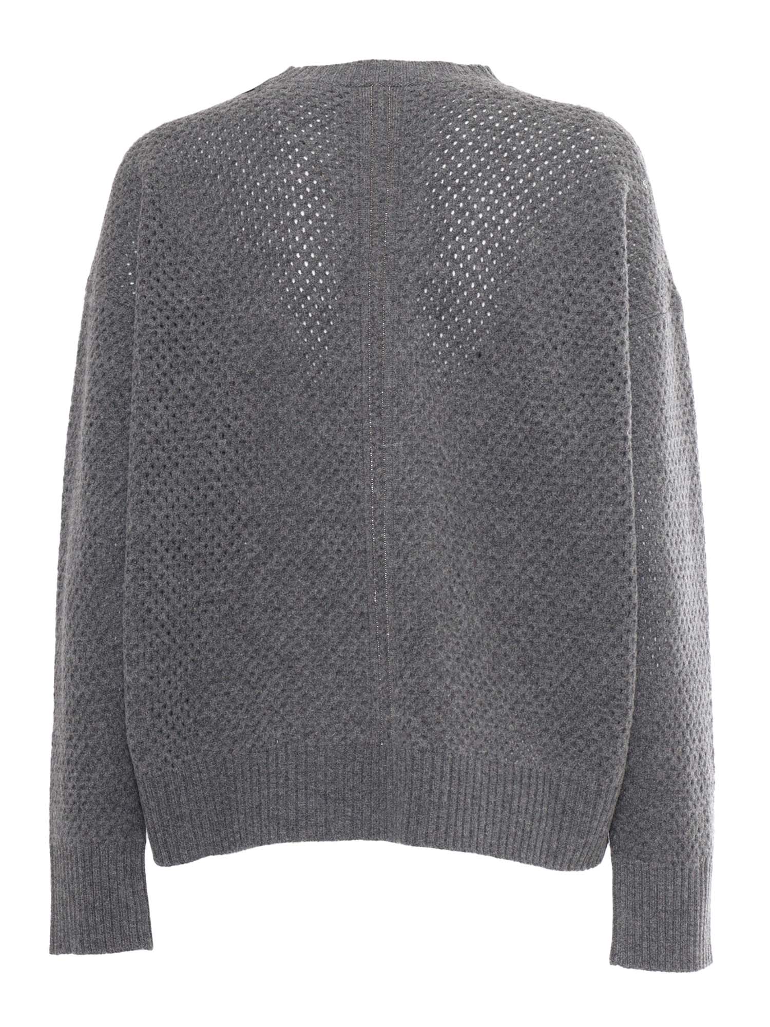 Shop Fabiana Filippi Mesh Crew Neck Sweater In Grey