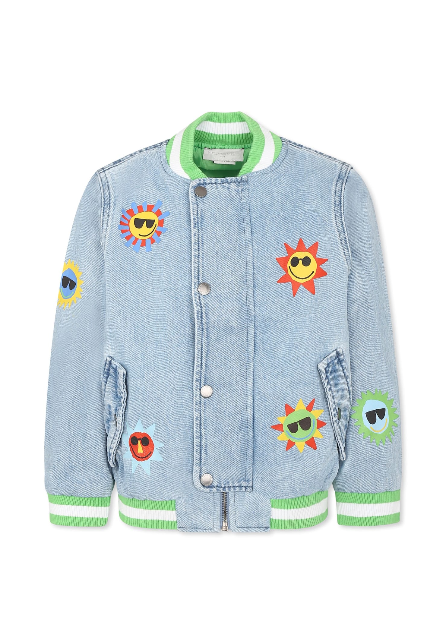 Stella Mccartney Denim Bomber Jacket For Boy With Sun In Denim