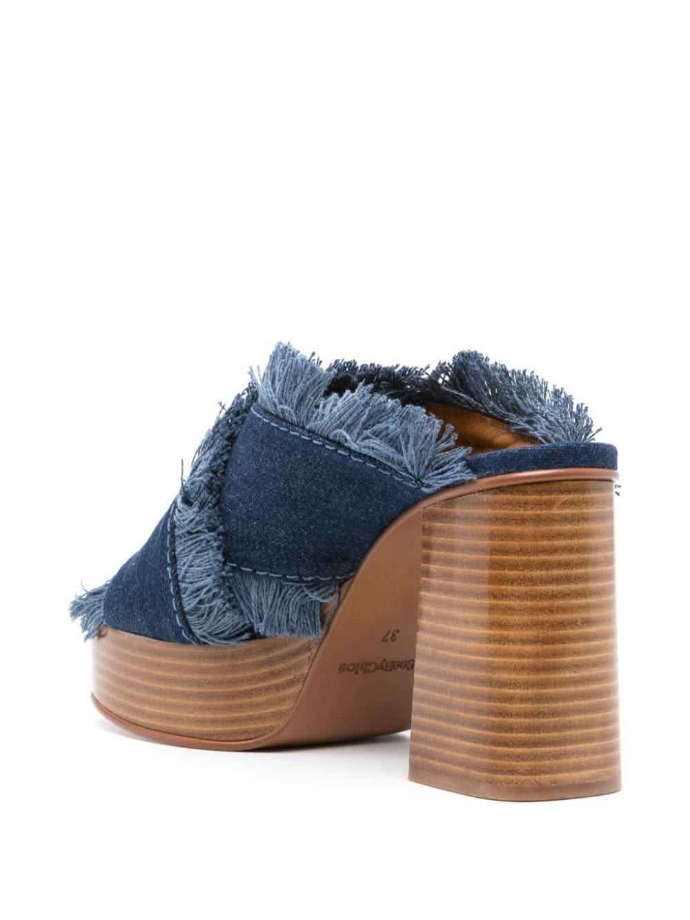 Shop See By Chloé 100mm Frayed-detailing Denim Mules In Tan