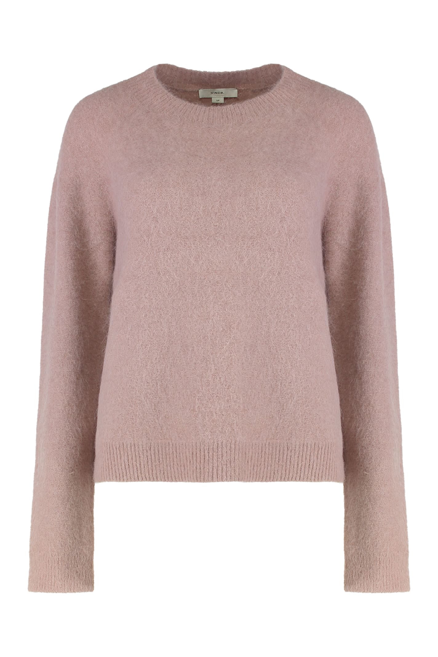Vince Round Neck Sweater In Brushed Alpaca Blend In Pink