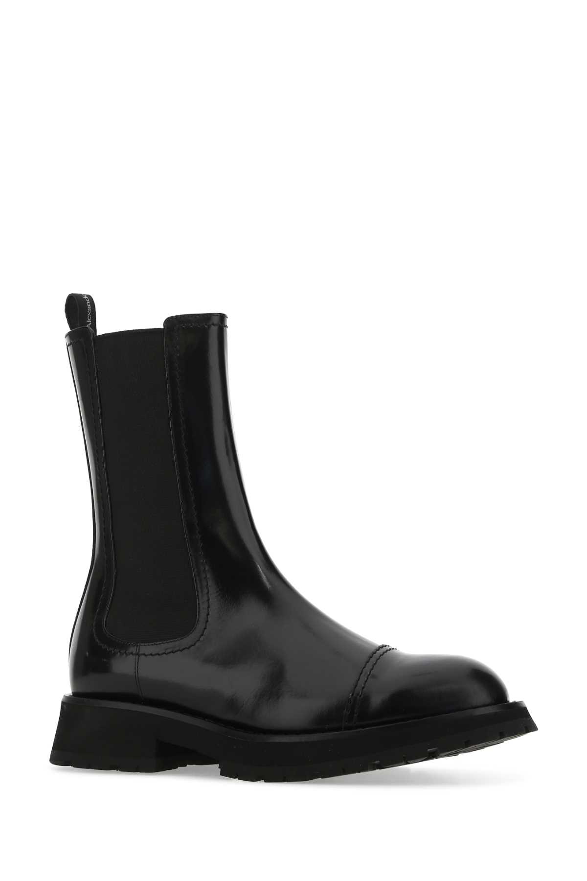 Alexander Mcqueen Black Leather Ankle Boots In 1000