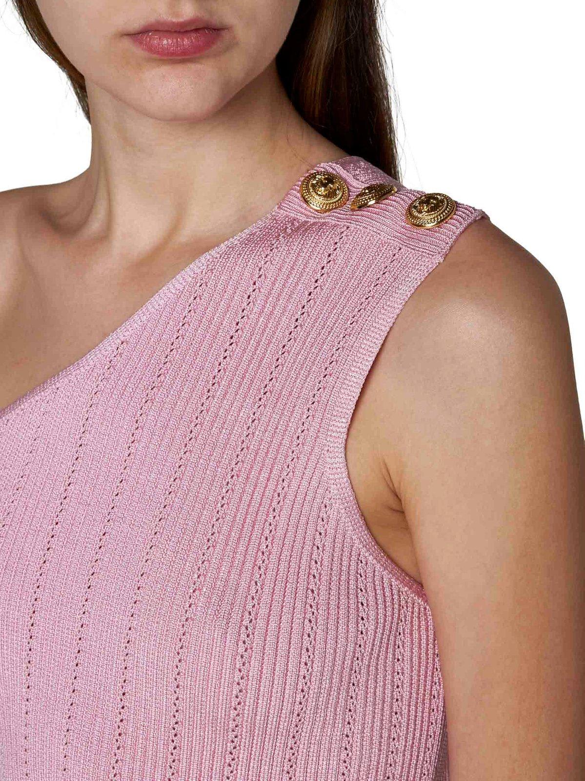 Shop Balmain Asymmetric Knit Top In Rosa