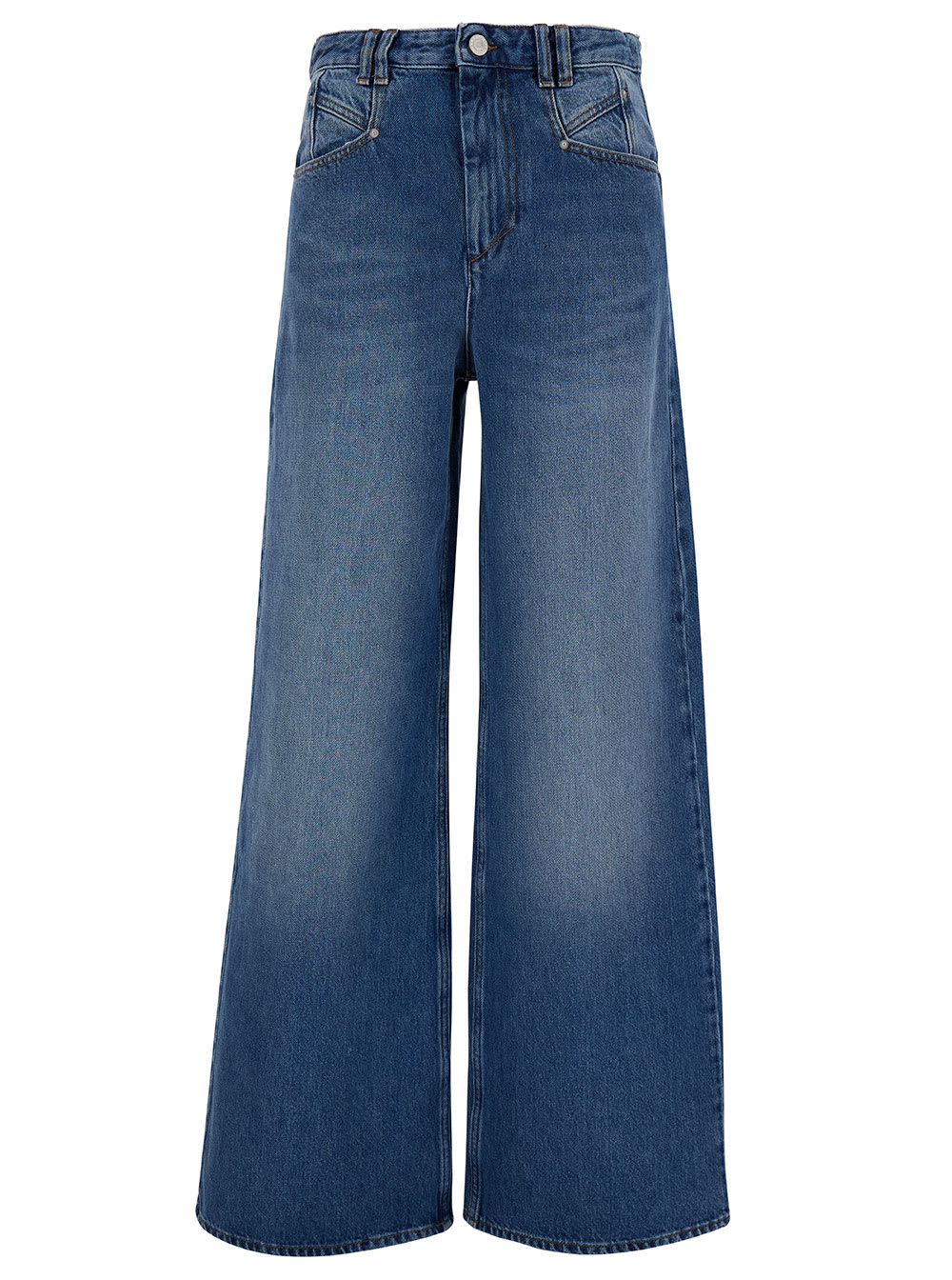 Shop Isabel Marant Lemony Light Blue Flared Jeans With Logo Patch In Cotton Denim Woman