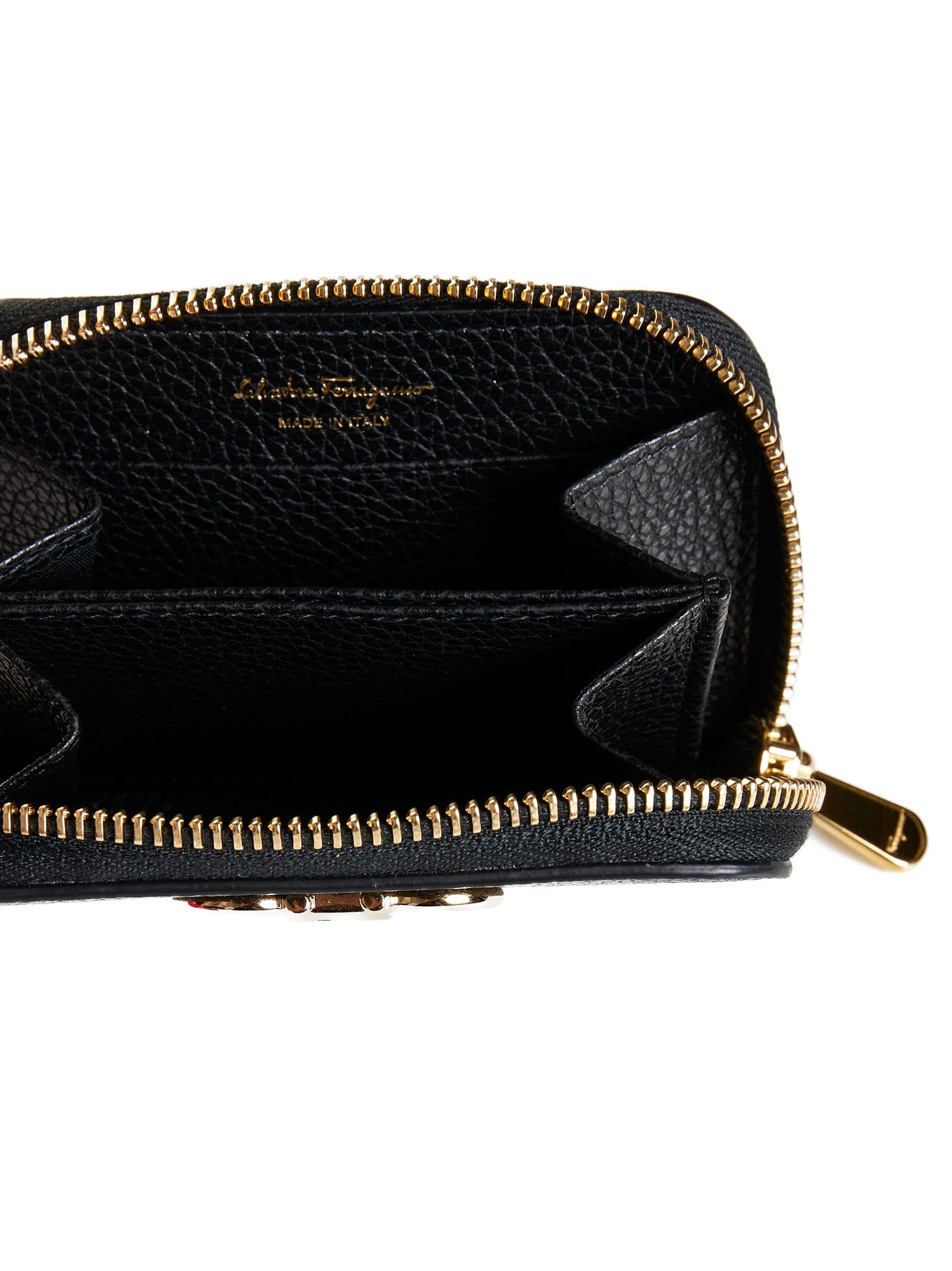 Ferragamo Gancini Leather Coin Purse In Nero