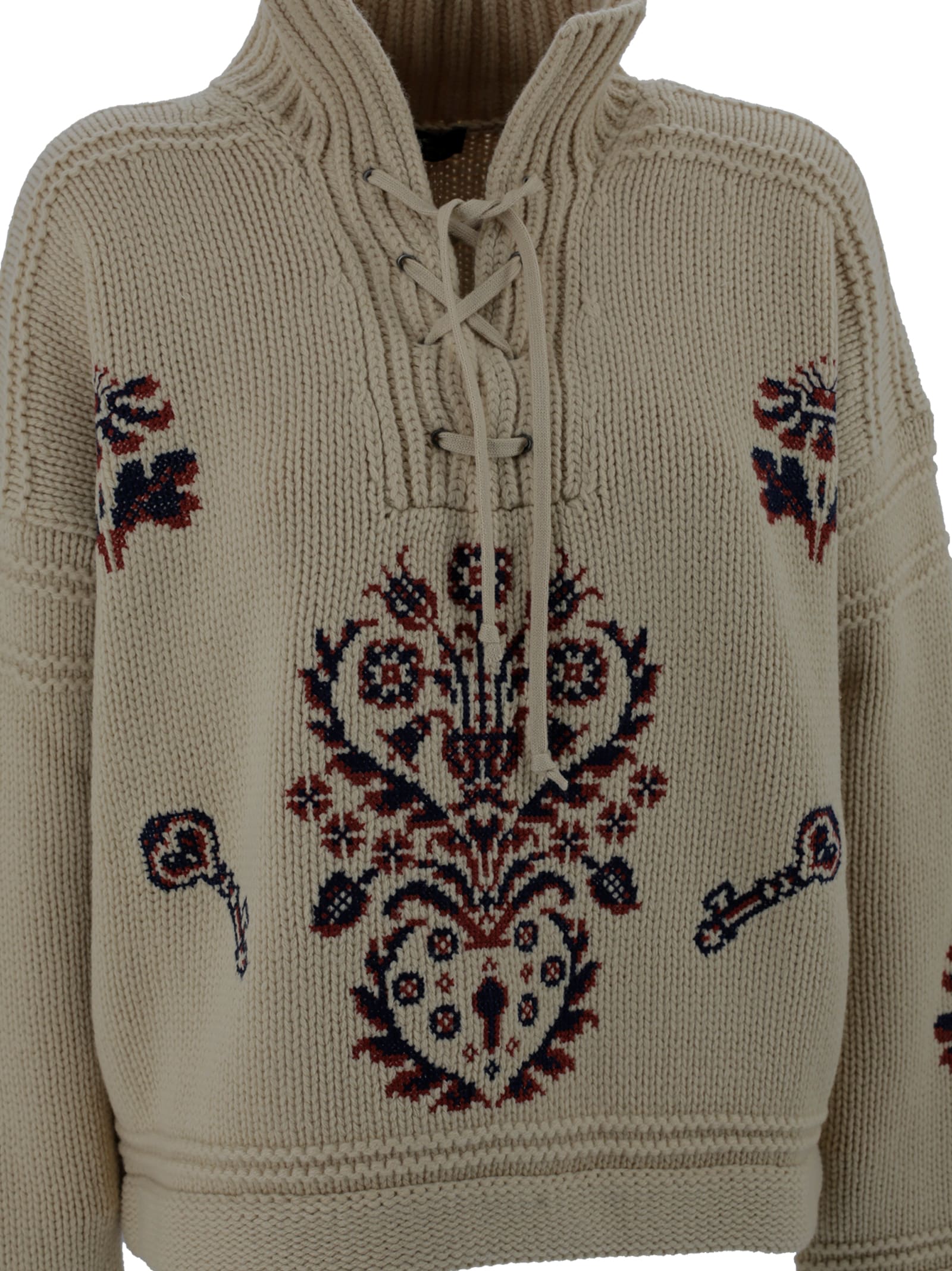 Etro Knitwear High Collar Intricate Embroidery In Brown