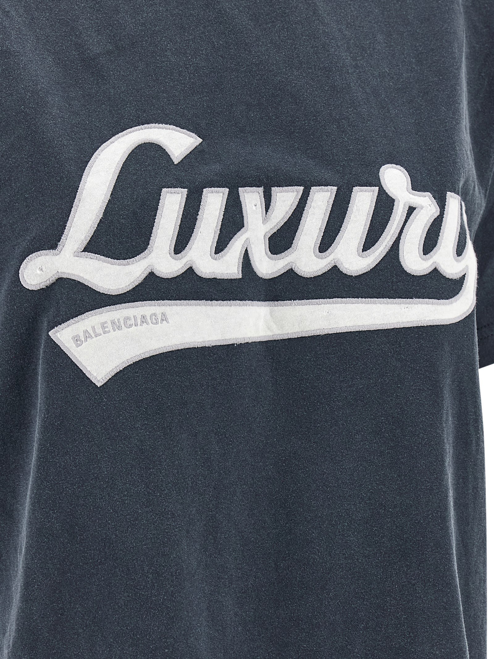 Balenciaga Embroidered Short-sleeved T-shirt In Blue