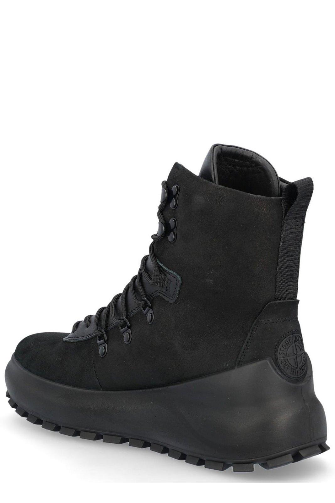 Shop Stone Island Round-toe Lace-up Ankle Boots In Black
