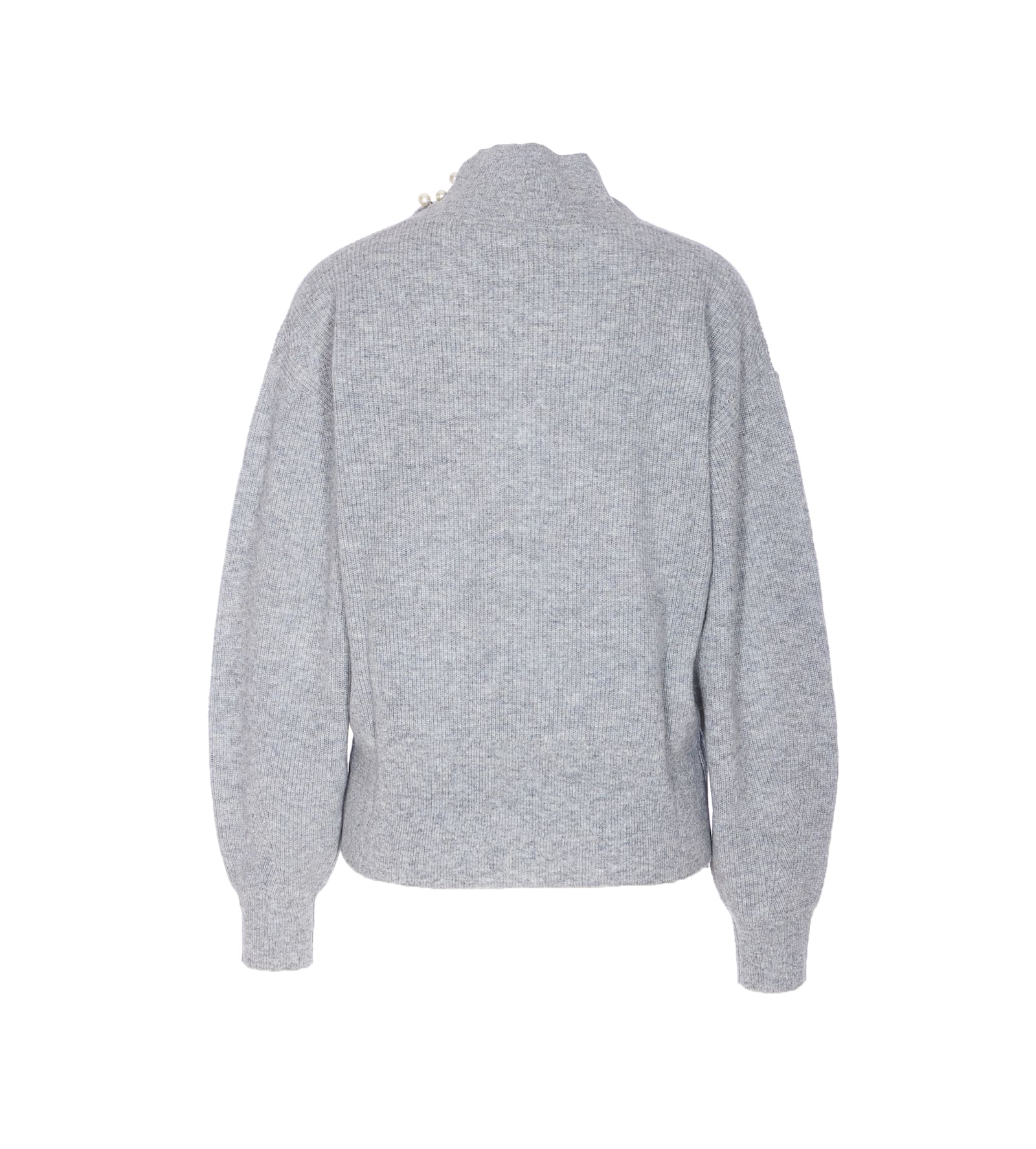 Liu •jo Ribbed Knit Sweater With Pearl Button Detail In Gray