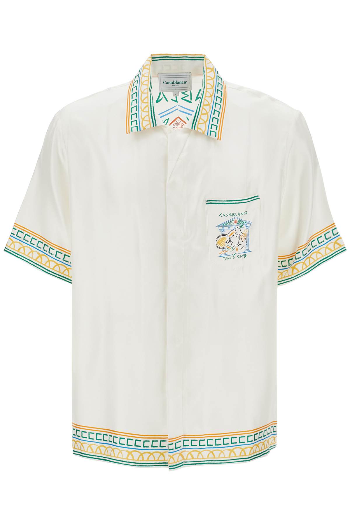 Shop Casablanca Silk Crayon Temple Tennis Club Shirt In Crayon Temple Tennis Club (white)