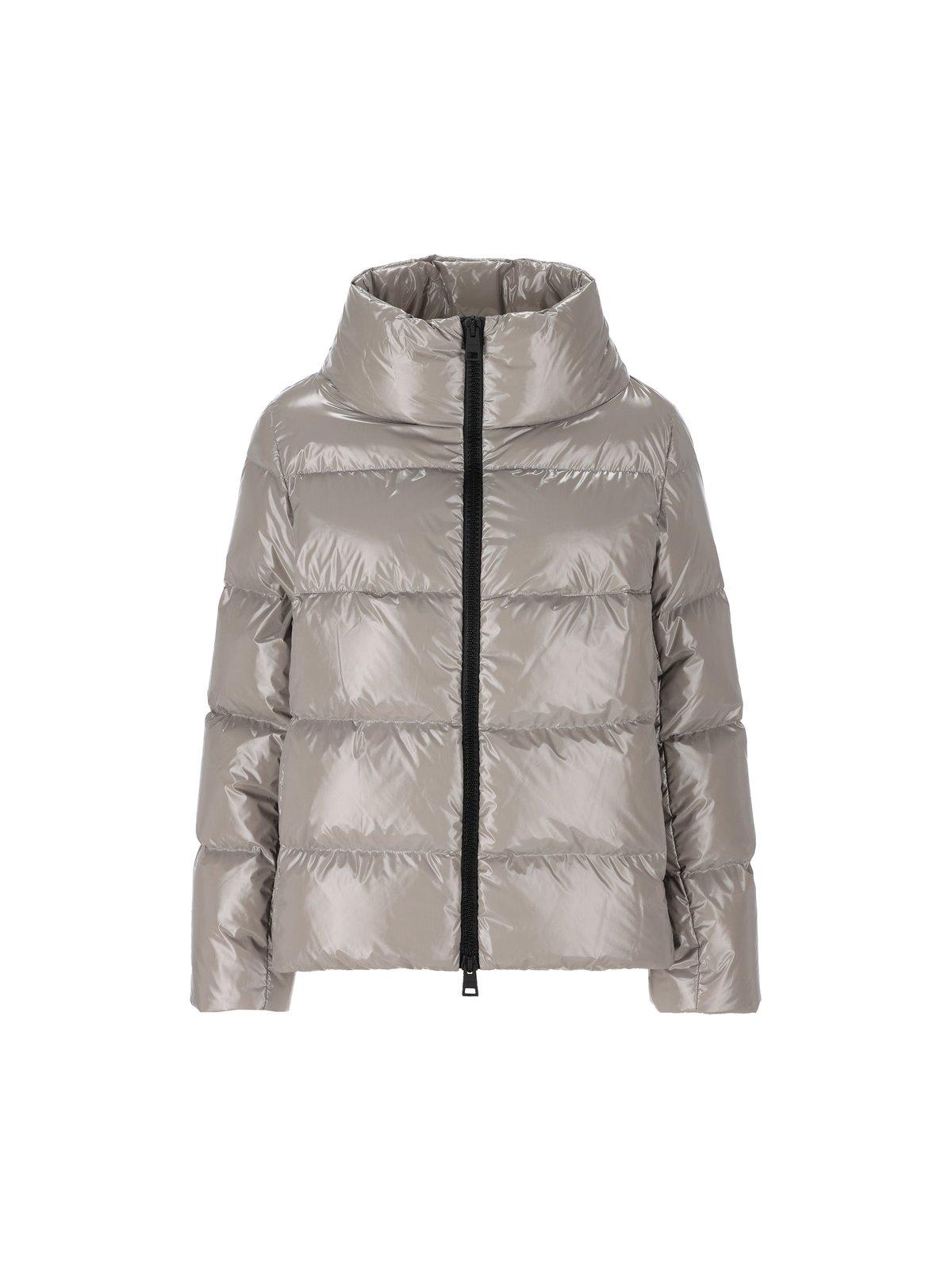 Shop Herno Zipped Hooded Down Jacket In Grigio Chiaro