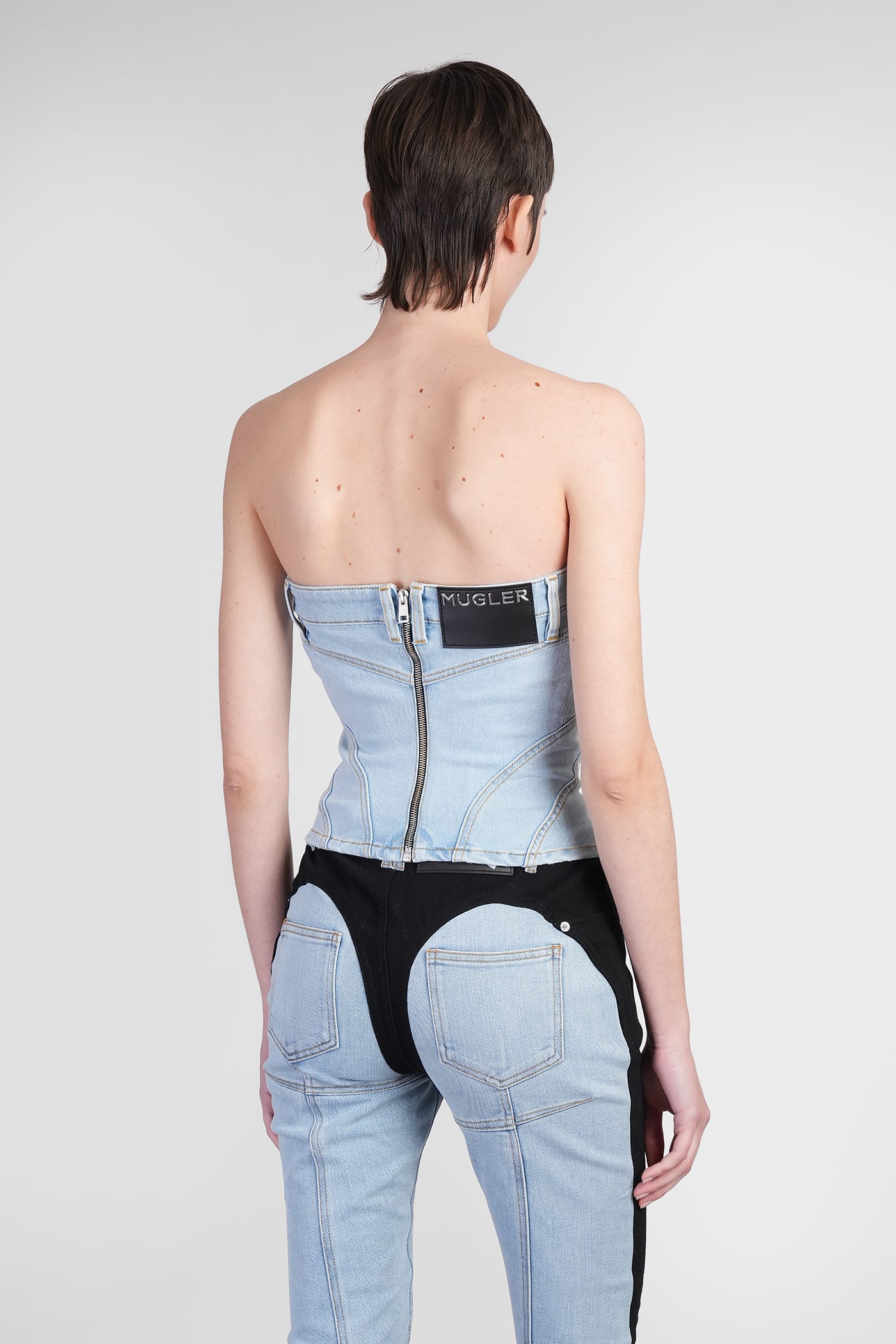 Mugler Women's Denim Bustier Top