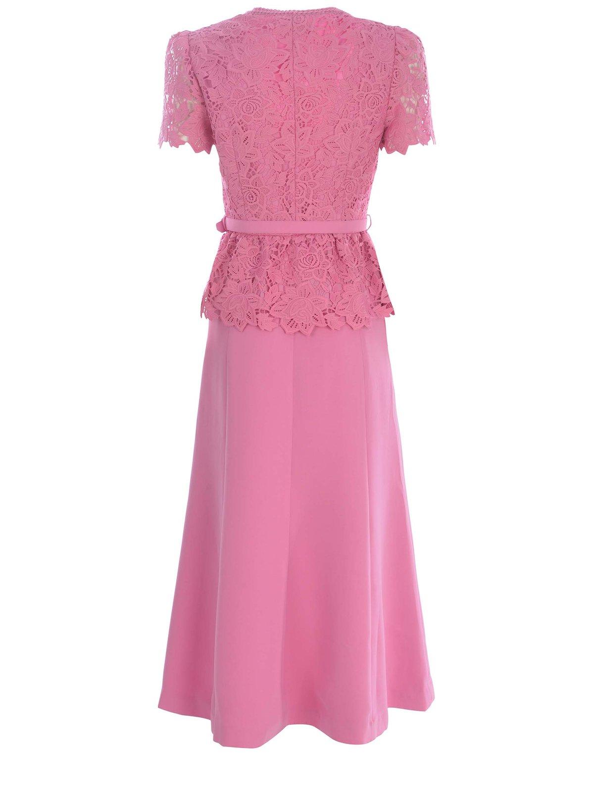 Shop Self-portrait Belted Tailored Midi Lace Dress In Pink