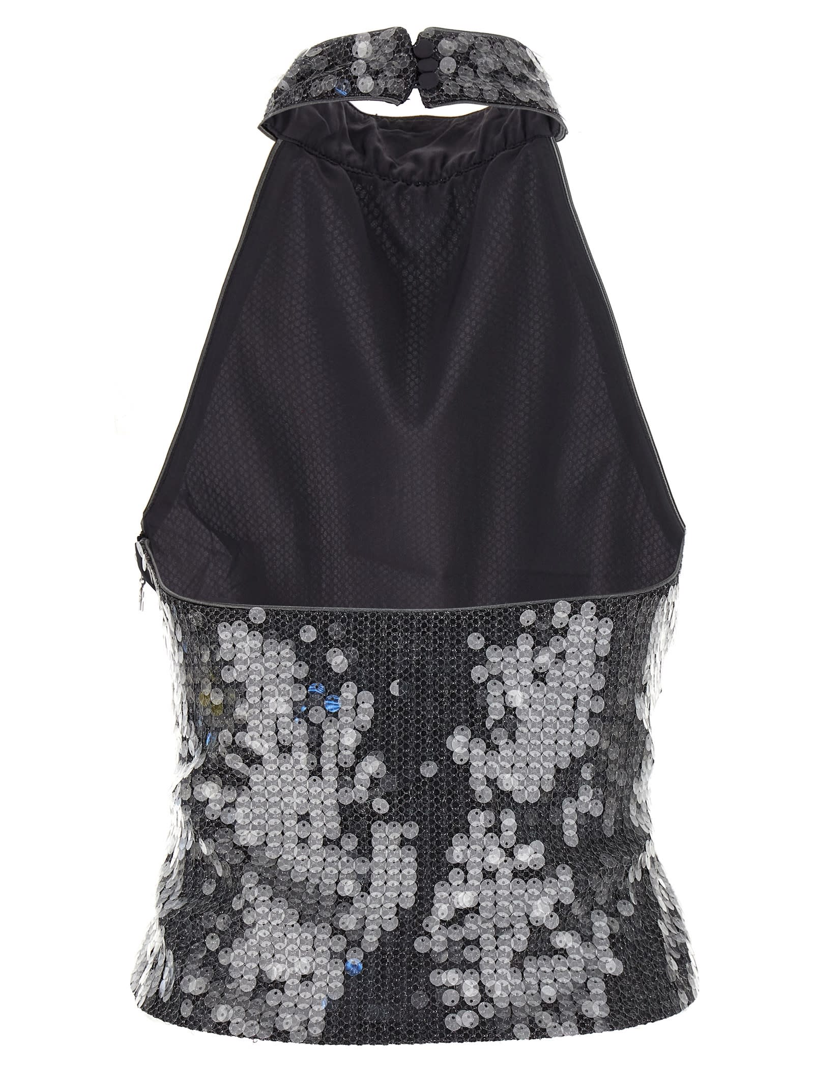 Rotate Birger Christensen Rotate Halter Neck Top With Sequin Embellishments In Gray