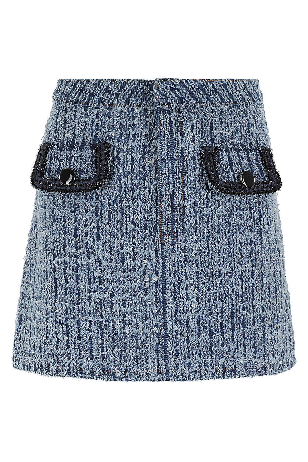 Shop Self-portrait Textured Denim Mini Skirt In Blue