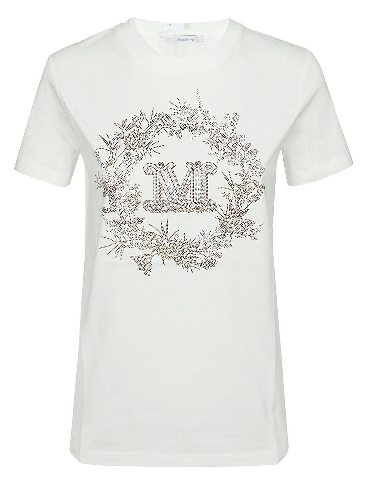 Shop Max Mara Logo Embellished Crewneck T-shirt In White