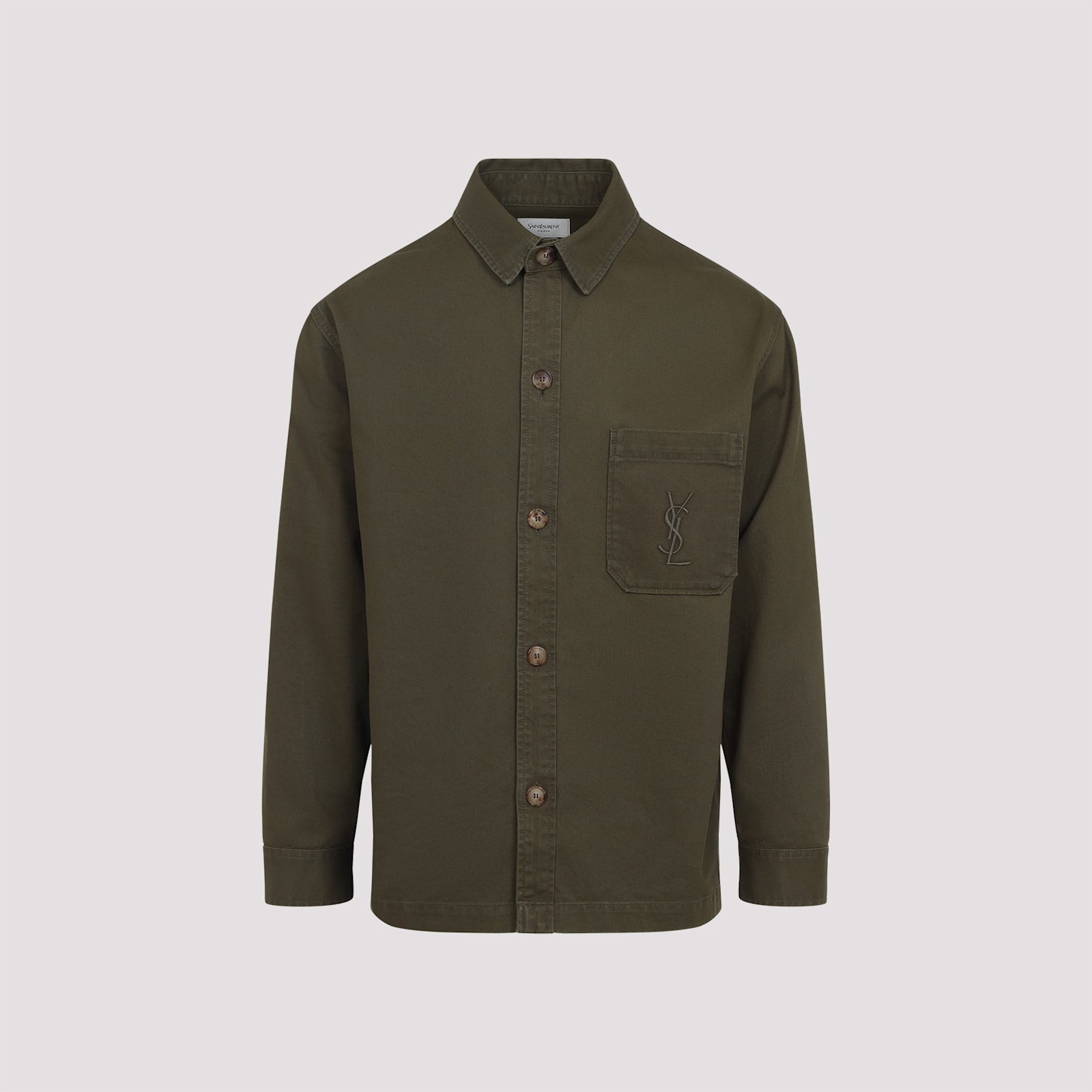 Saint Laurent Solferino Cotton Gabardine Overshirt With Cassandre Logo