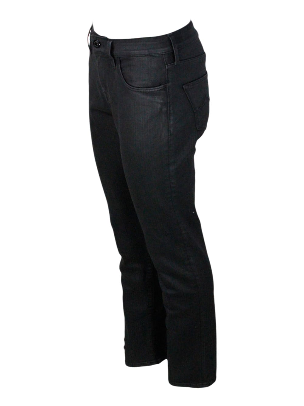 Jacob Cohen Leather Hand Coated 5 Pocket Trousers Kimberly Skynny Regular Waist Regular Waist In Soft Stretch Fa In Black