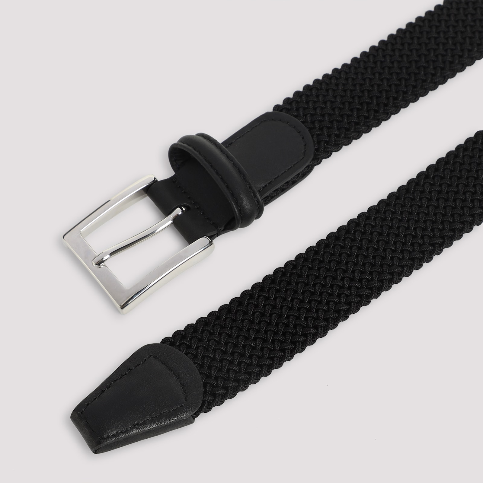 Kiton Adjustable Braided Leather Belt With Silver Buckle In Black