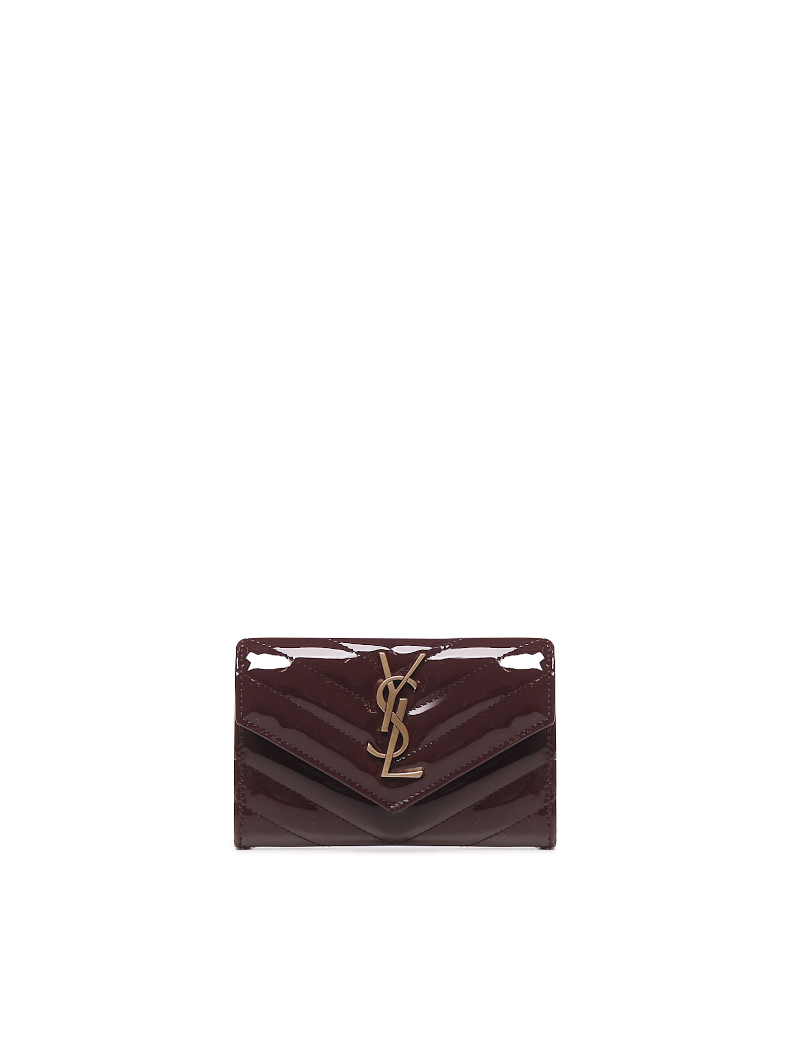 Saint Laurent Cassandre Multi-fold Wallet In Patent Leather In Brown