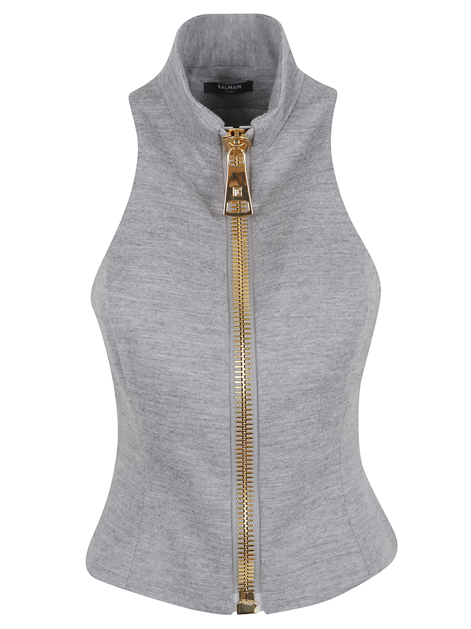 Balmain Sleeveless Cotton Knit Top In Gray