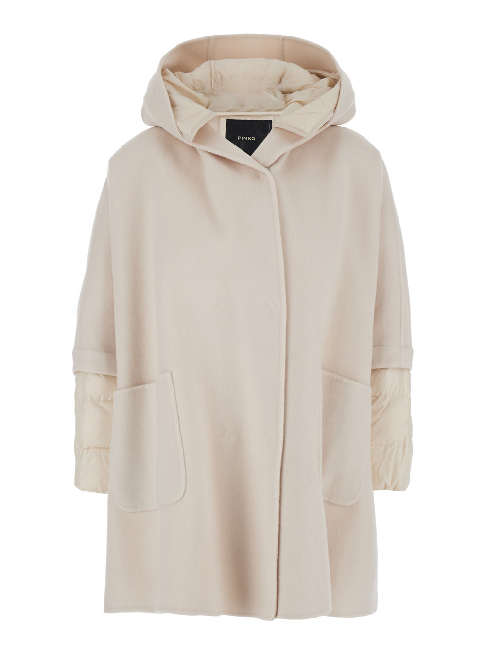 Shop Pinko Beige Hooded Jacket With Padded Inserts In Wool And Nylon Woman